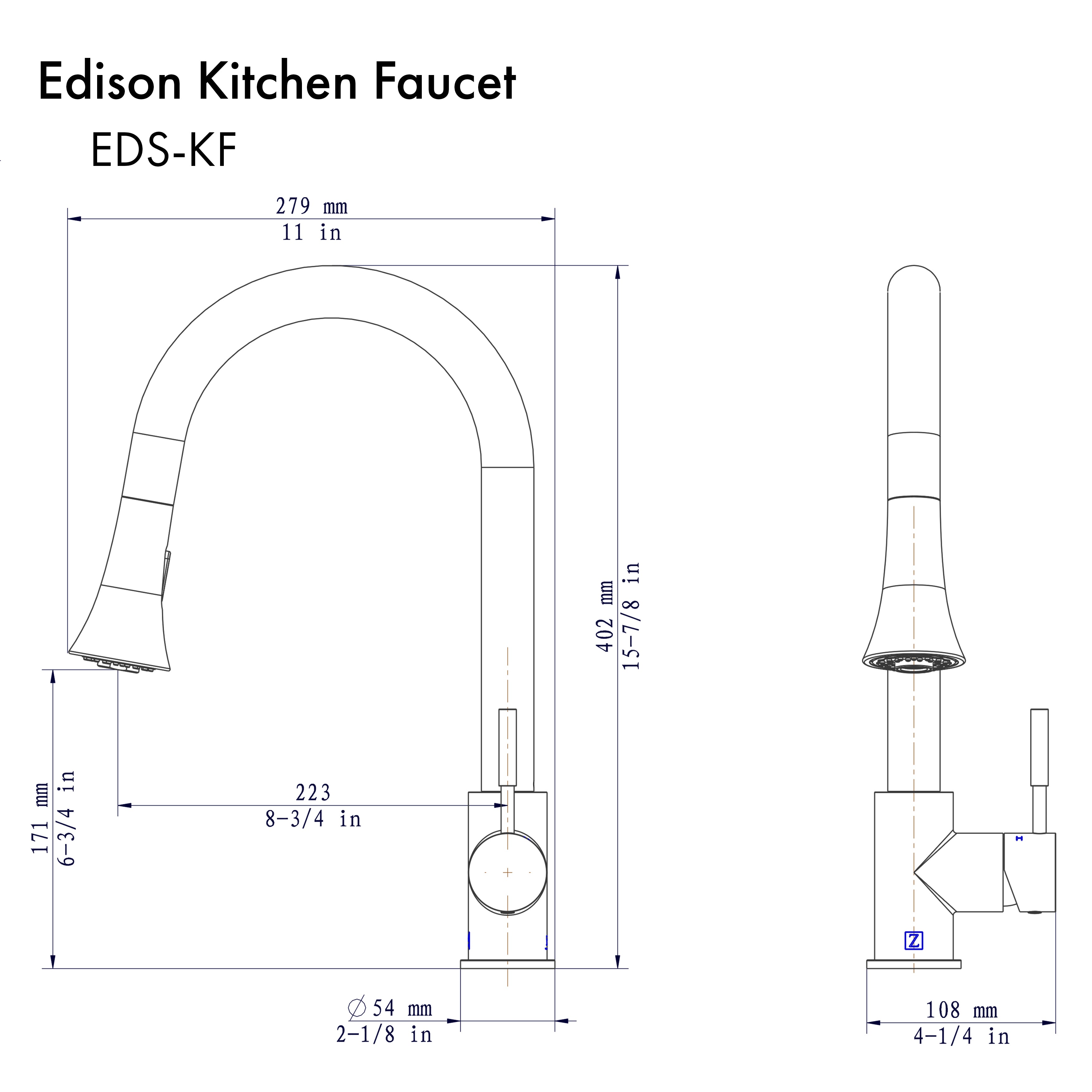 ZLINE Edison Kitchen Faucet in Chrome (EDS-KF-CH)