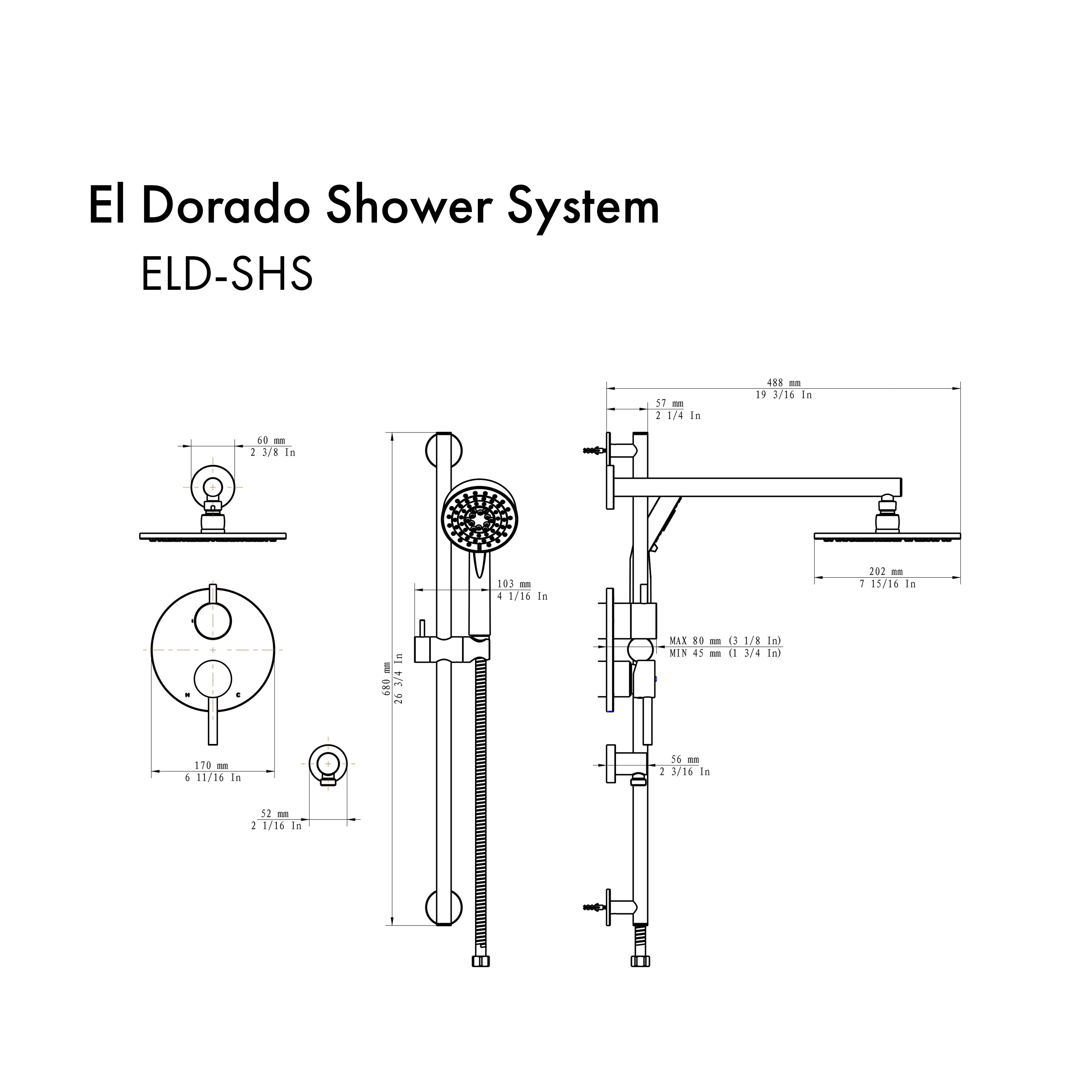 ZLINE Kitchen and Bath RainSync El Dorado Shower System in Polished Gold (ELD-SHS-PG)
