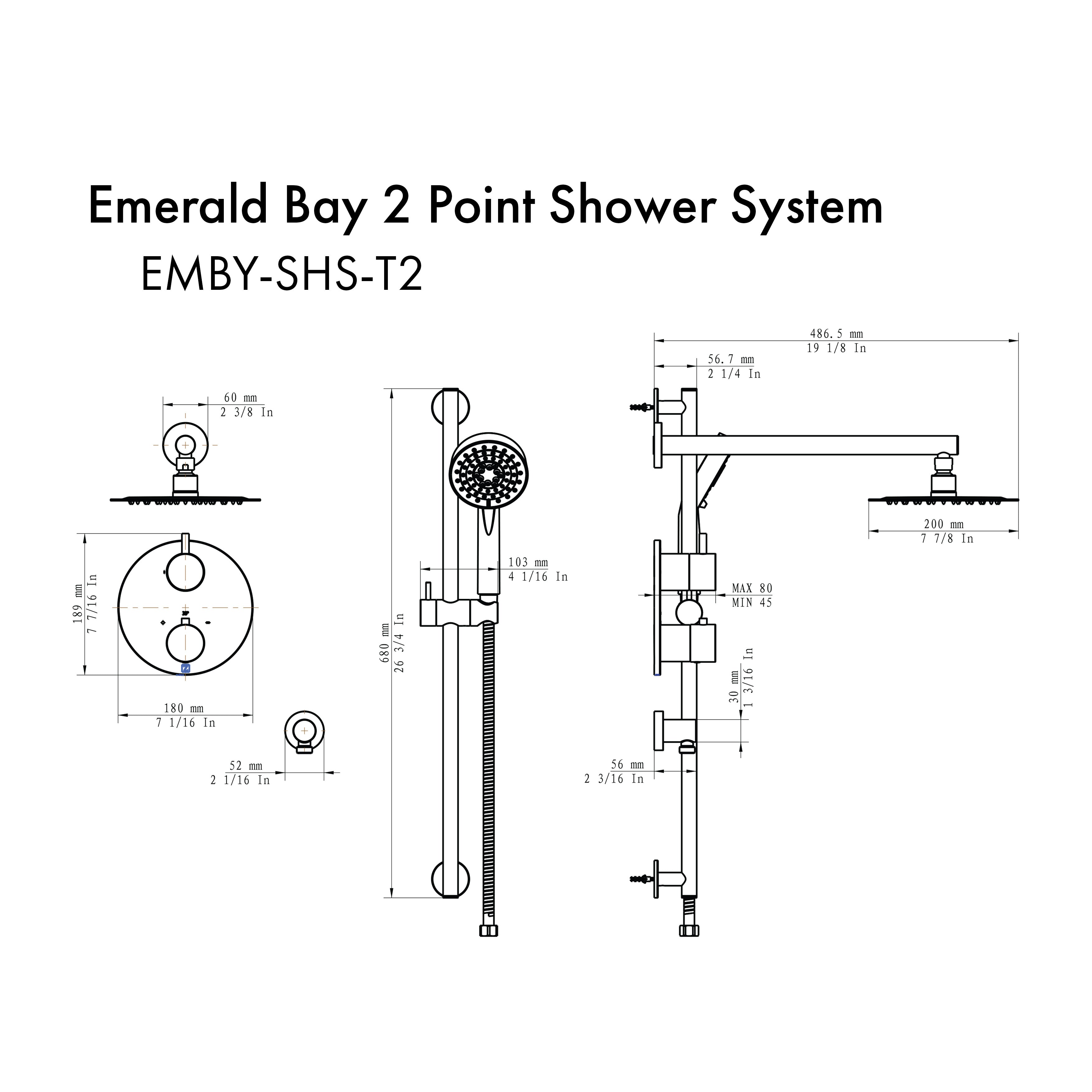 Emerald Bay Thermostatic Shower System EMBYSHST2GM