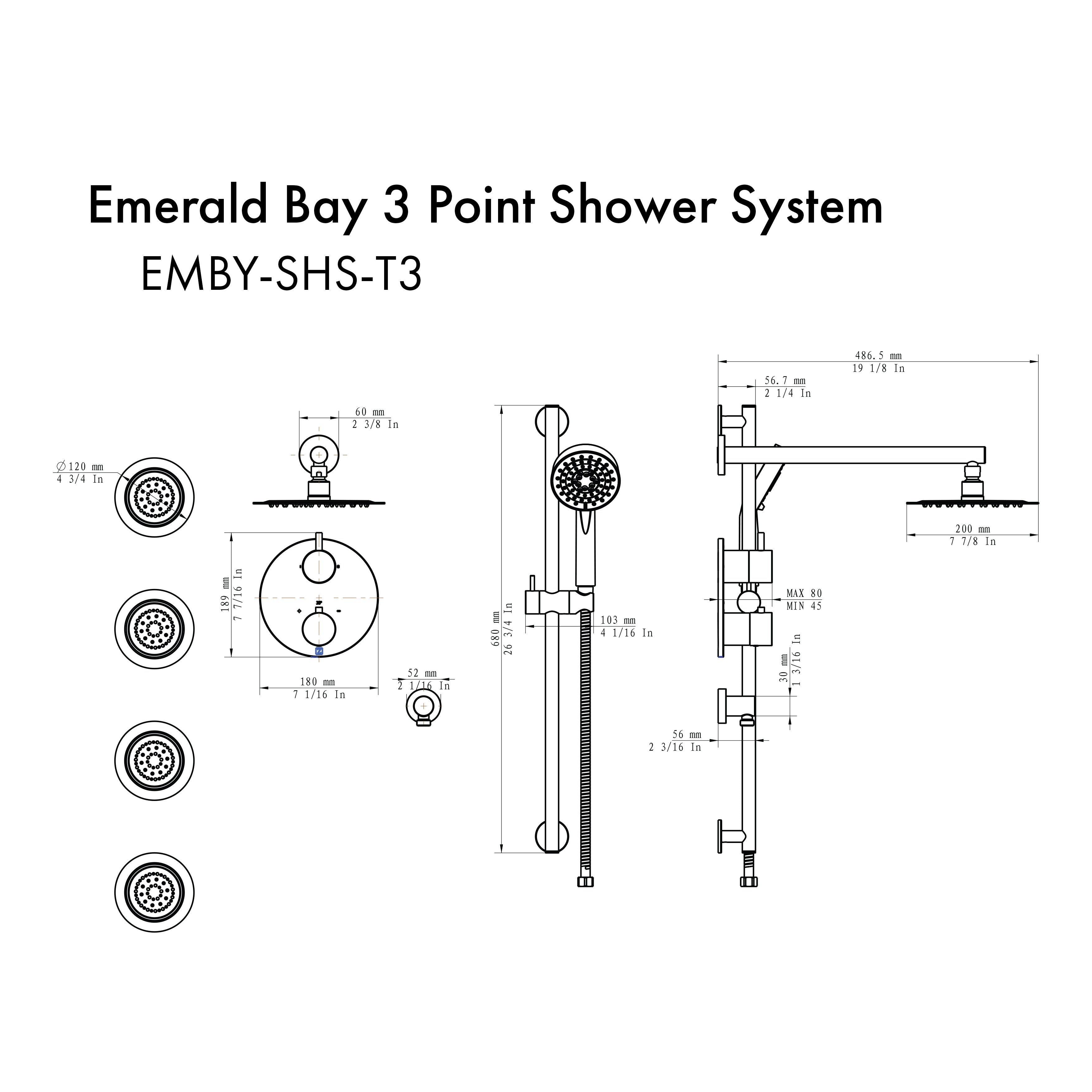 Emerald Bay Thermostatic Shower System with Body Jets EMBYSHST3GM