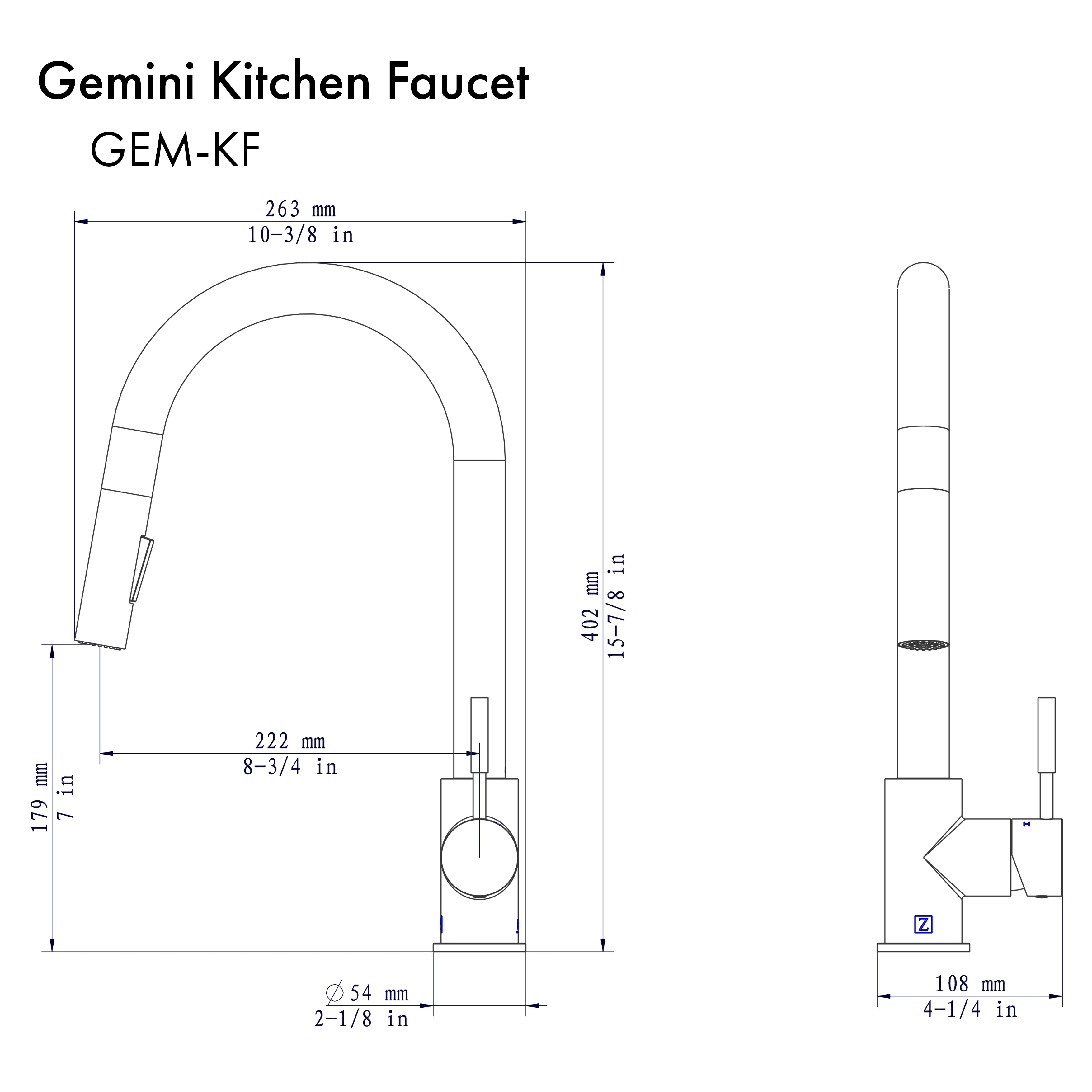 ZLINE Gemini Kitchen Faucet in Brushed Nickel (GEM-KF-BN)