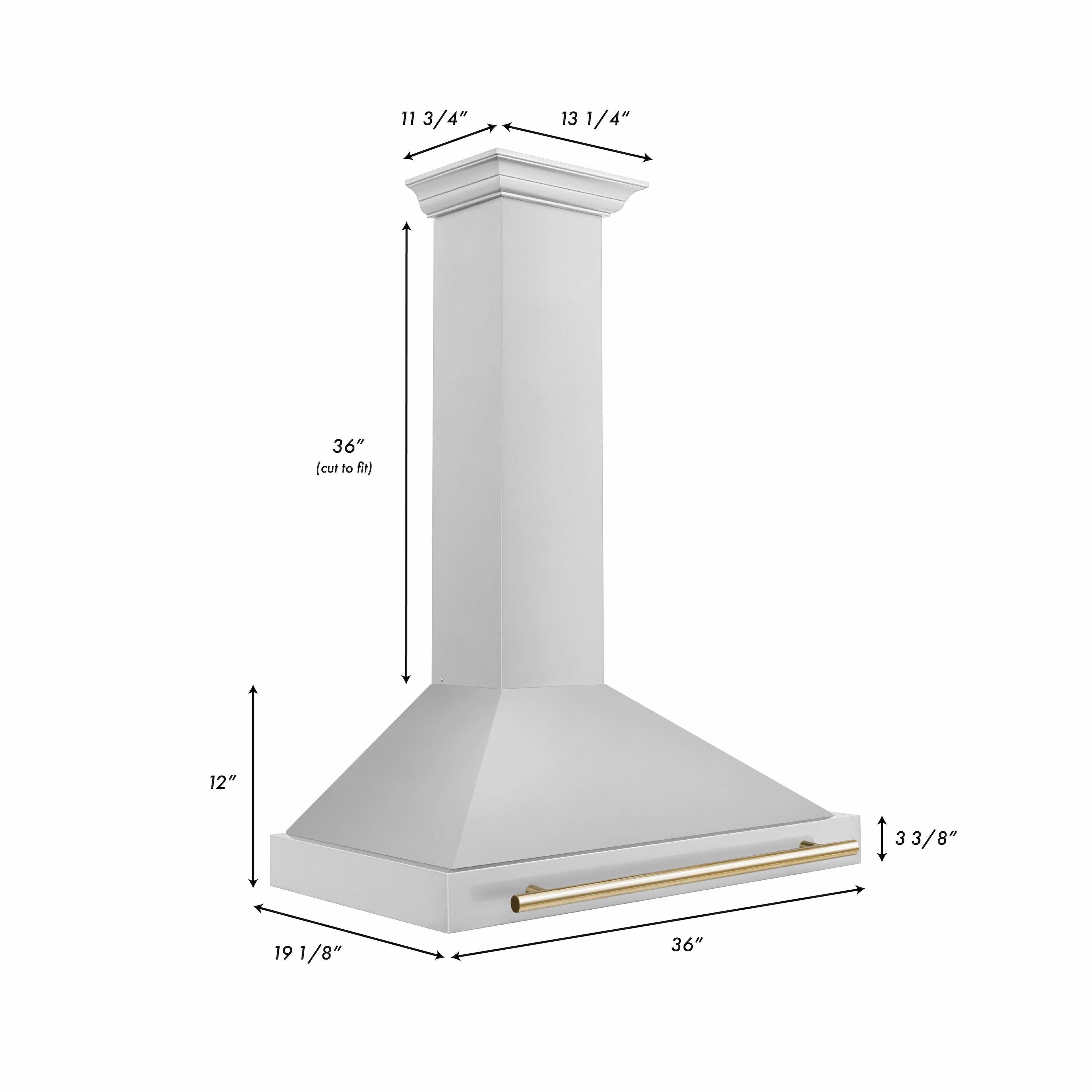 ZLINE 36 in. Autograph Edition Convertible Stainless Steel Range Hood with Stainless Steel Shell and Polished Polished Gold Accents (KB4STZ-36-G)