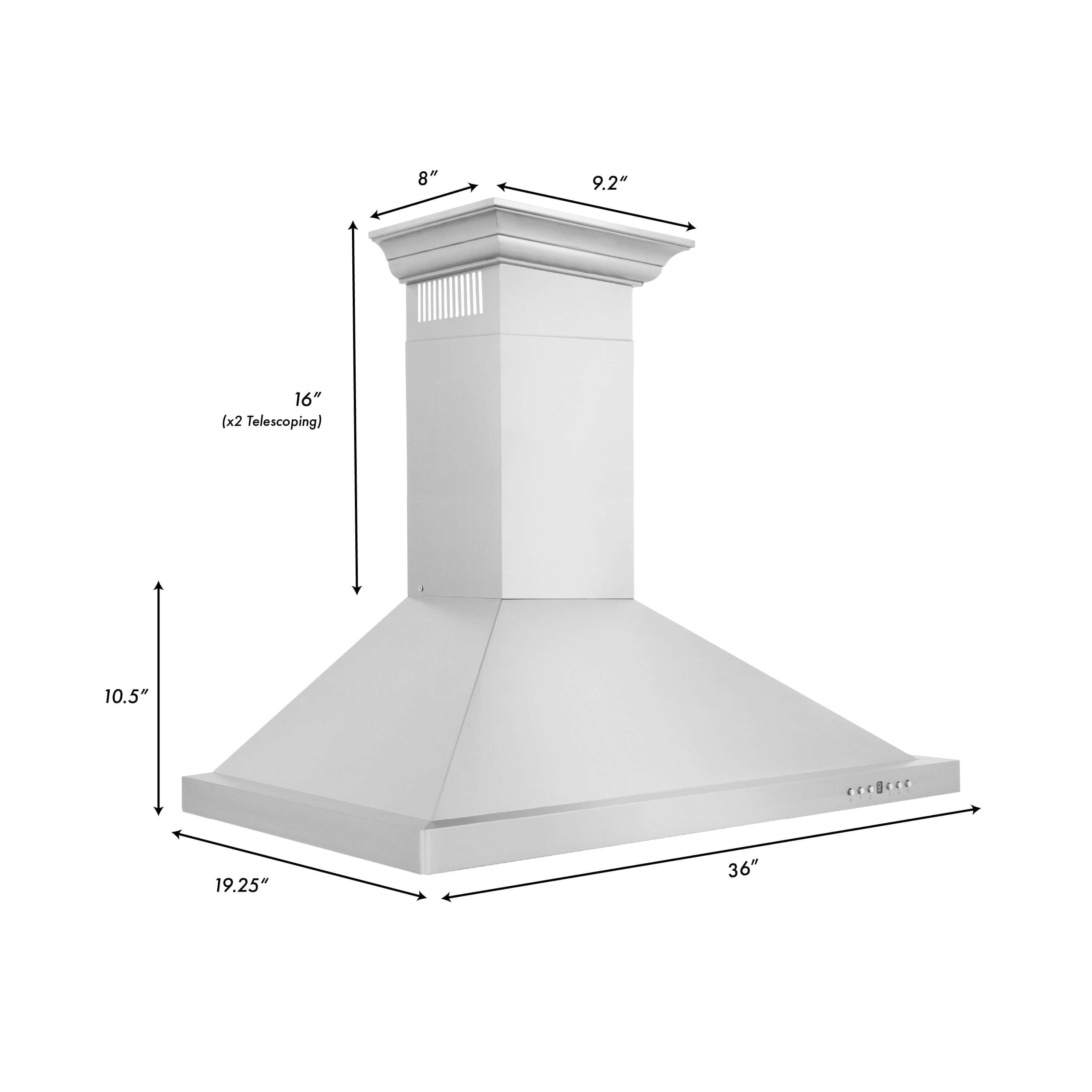 ZLINE 42" Convertible Vent Wall Mount Range Hood in Stainless Steel with Crown Molding (KBCRN-42)