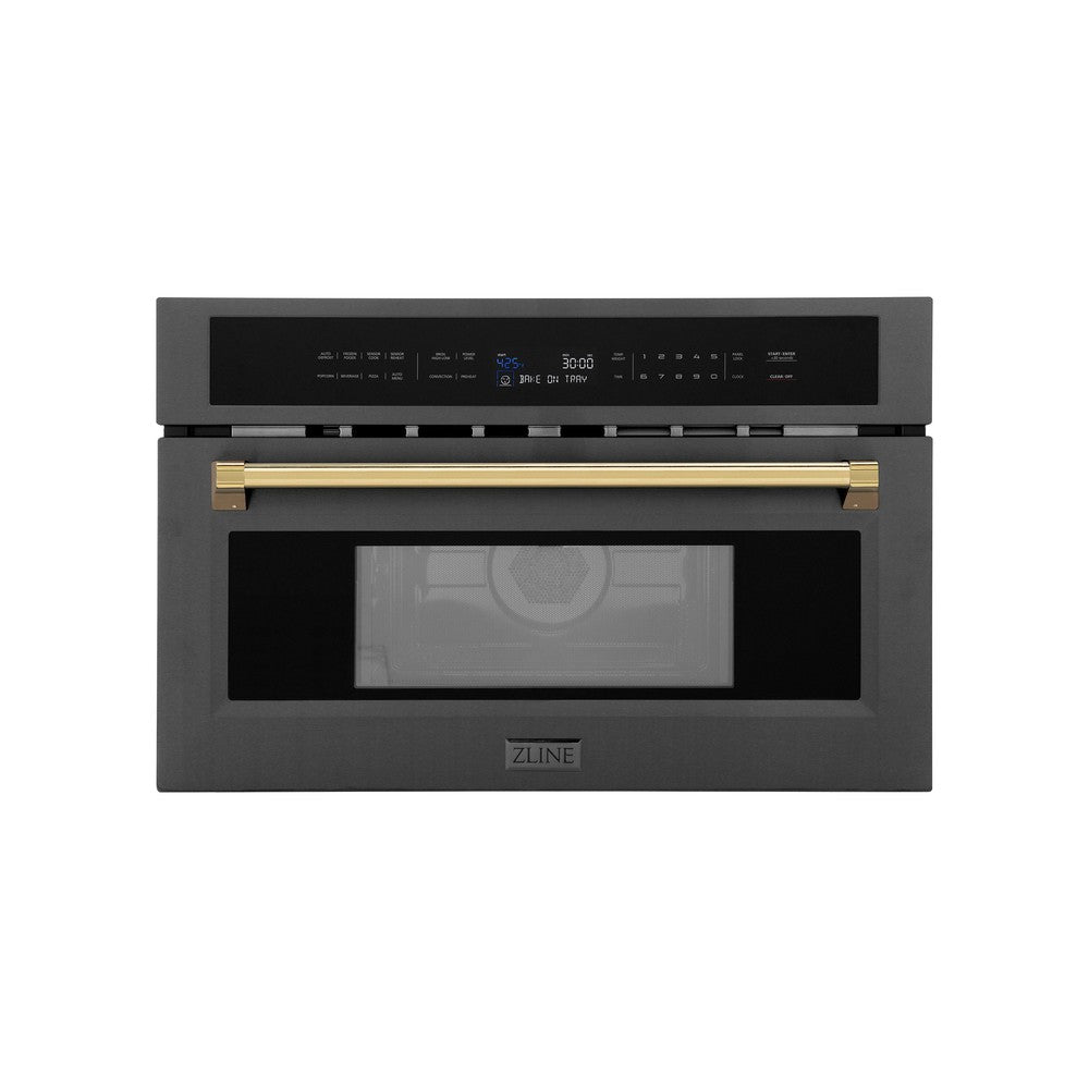 ZLINE Autograph Edition 30‚Äö√Ñ√π 1.6 cu ft. Built-in Convection Microwave Oven in Black Stainless Steel and Polished Gold Accents (MWOZ-30-BS-G)