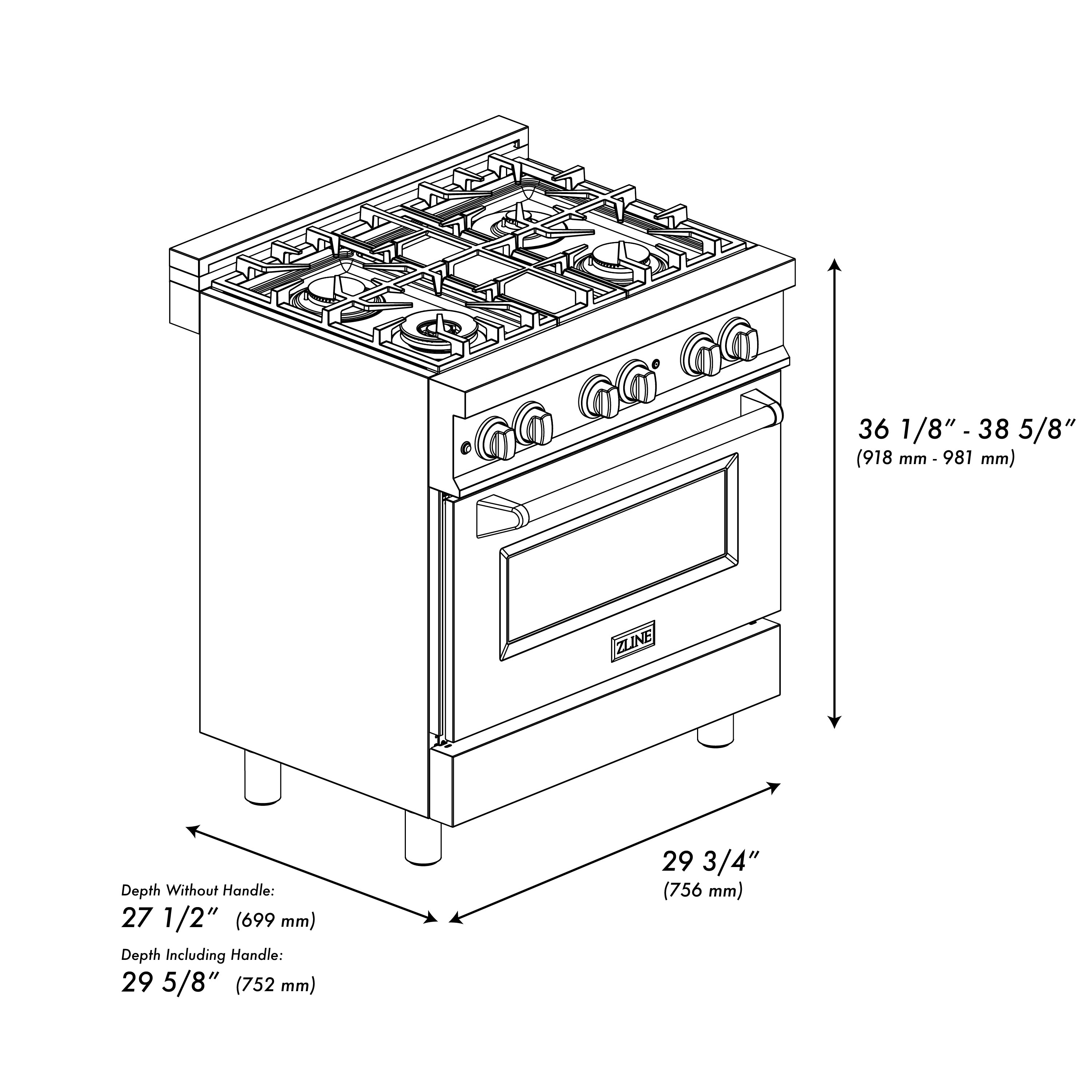 ZLINE 30" 4.0 cu. ft. Dual Fuel Range with Gas Stove and Electric Oven in Stainless Steel (RA30)