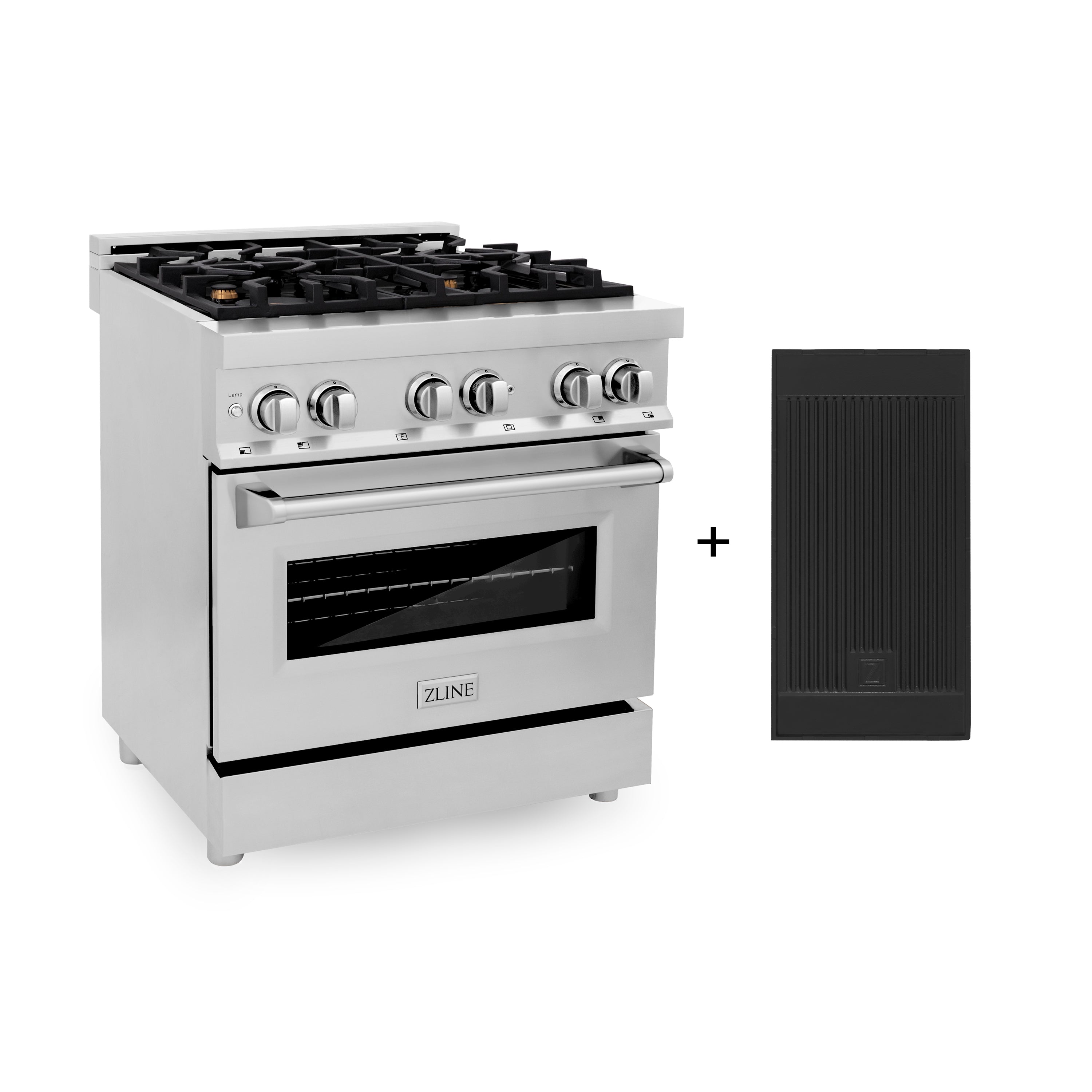 ZLINE 30" 4.0 cu. ft. Electric Oven and Gas Cooktop Dual Fuel Range with Griddle and Brass Burners in Stainless Steel (RA-BR-GR-30)
