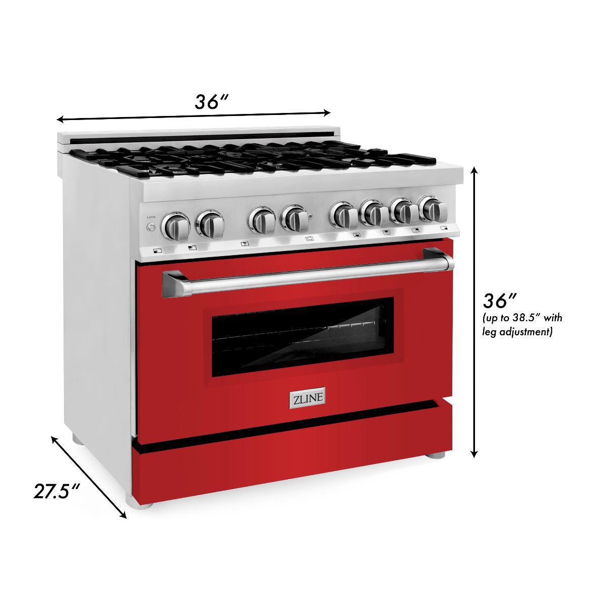 ZLINE 36" 4.6 cu. ft. Dual Fuel Range with Gas Stove and Electric Oven in Stainless Steel and Red Matte Door (RA-RM-36)