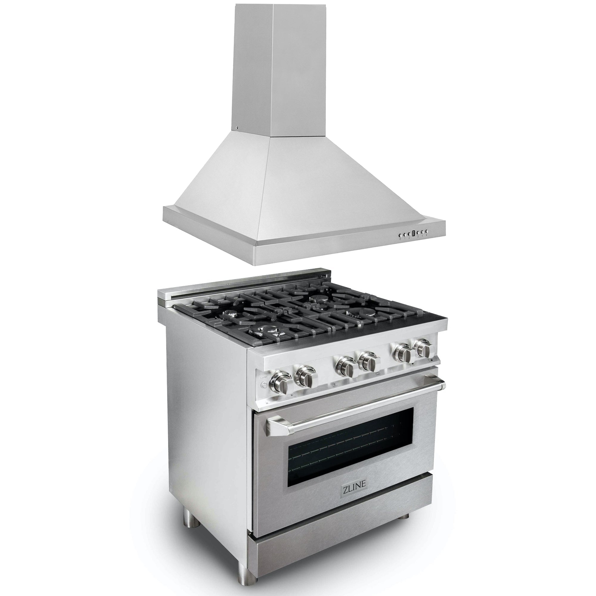 ZLINE 30" Kitchen Package with Stainless Steel Dual Fuel Range with DuraSnow Door and Convertible Vent Range Hood (2KP-RASNRH30)