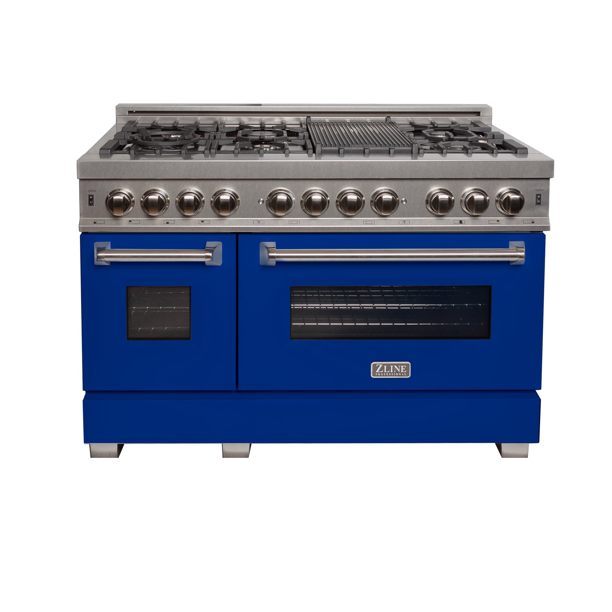 ZLINE 48" 6.0 cu. ft. Dual Fuel Range with Gas Stove and Electric Oven in Fingerprint Resistant Stainless Steel and Blue Matte Door (RAS-BM-48)