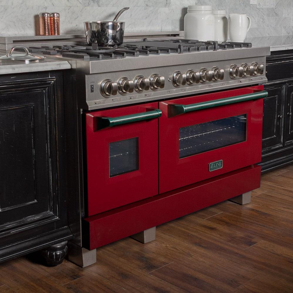 ZLINE 48" 6.0 cu. ft. Dual Fuel Range with Gas Stove and Electric Oven in Fingerprint Resistant Stainless Steel and Red Gloss Door (RAS-RG-48)