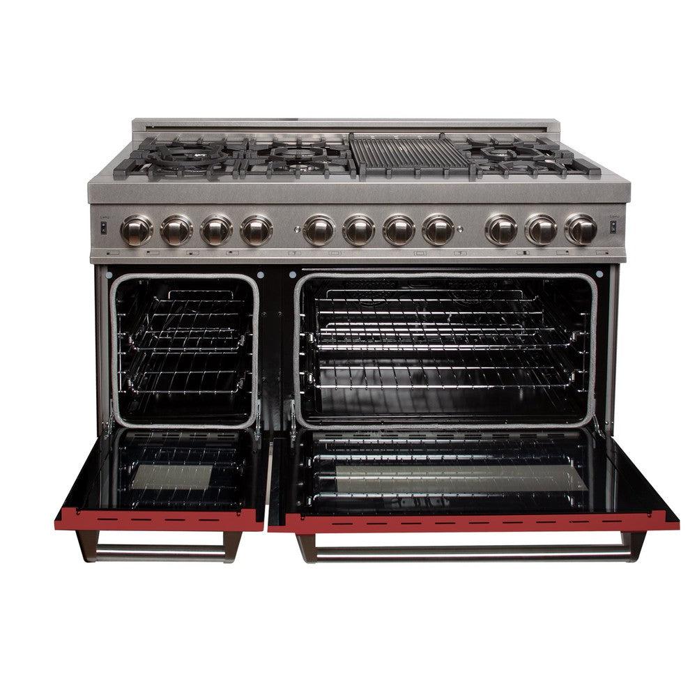 ZLINE 48" 6.0 cu. ft. Dual Fuel Range with Gas Stove and Electric Oven in Fingerprint Resistant Stainless Steel and Red Matte Door (RAS-RM-48)