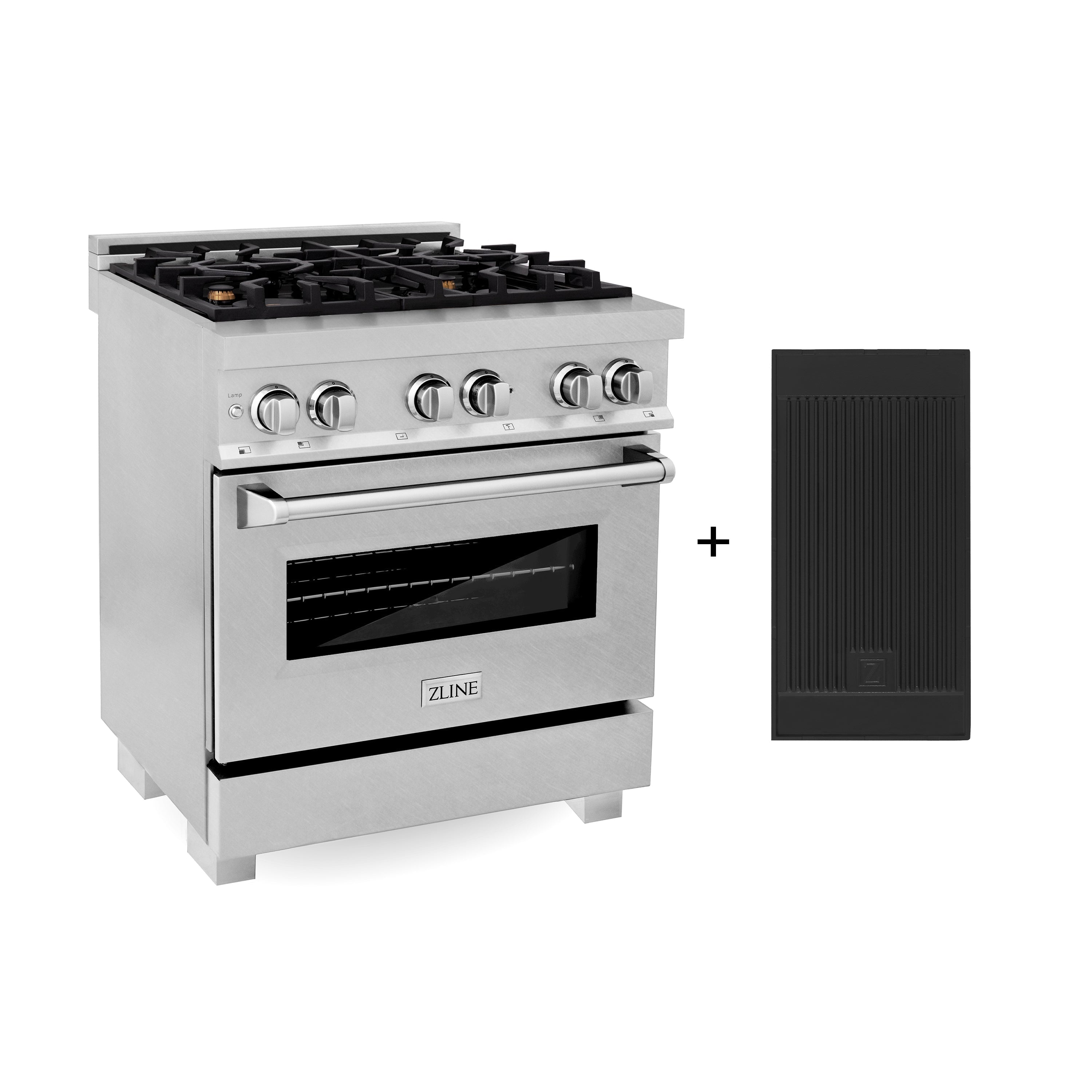 ZLINE 30" 4.0 cu. ft. Electric Oven and Gas Cooktop Dual Fuel Range with Griddle and Brass Burners in Fingerprint Resistant Stainless (RAS-SN-BR-GR-30)