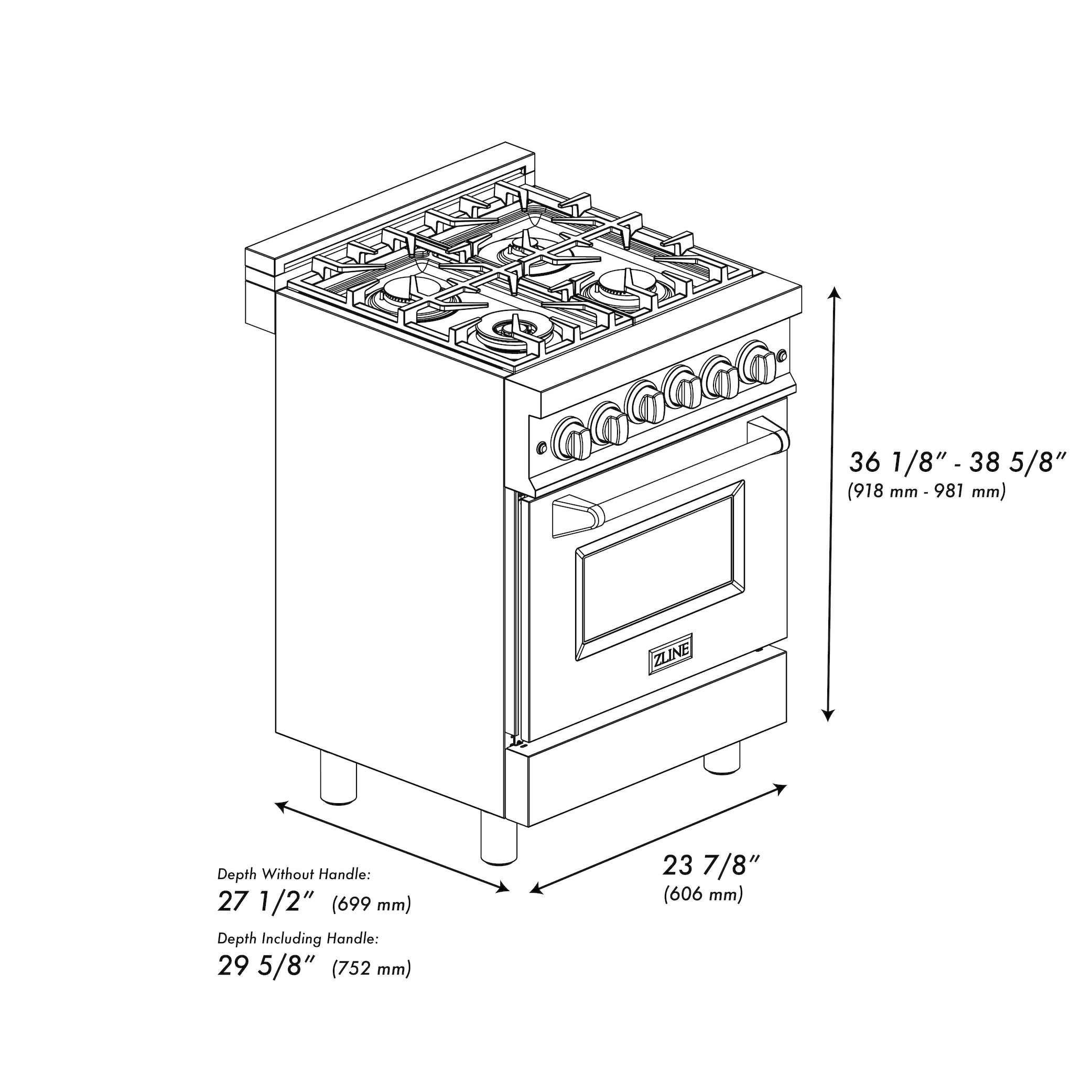 ZLINE 24" 2.8 cu. ft. Range with Gas Stove and Gas Oven in Fingerprint Resistant Stainless Steel (RG-SN-24)