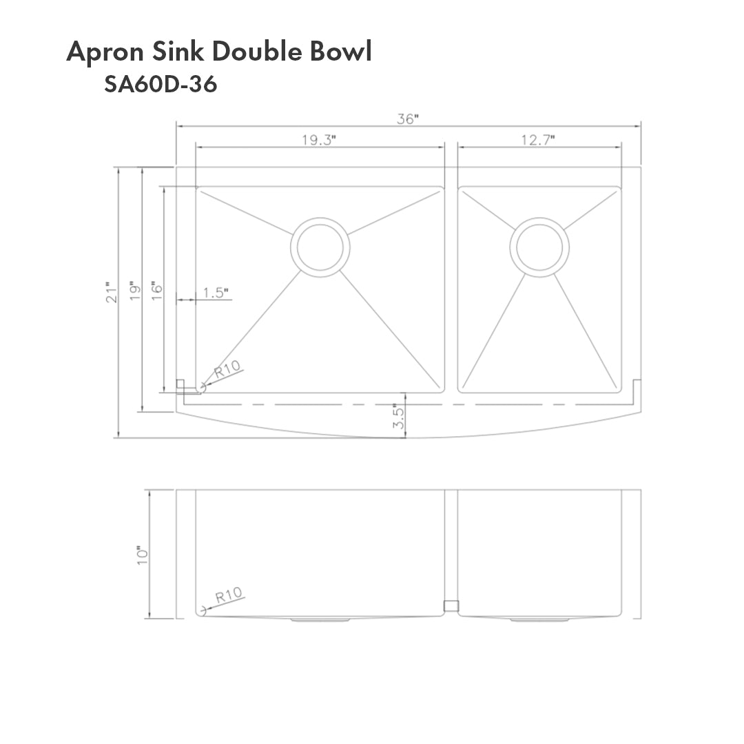 ZLINE 36" Courchevel Farmhouse Apron Mount Double Bowl Stainless Steel Kitchen Sink with Bottom Grid (SA60D-36)