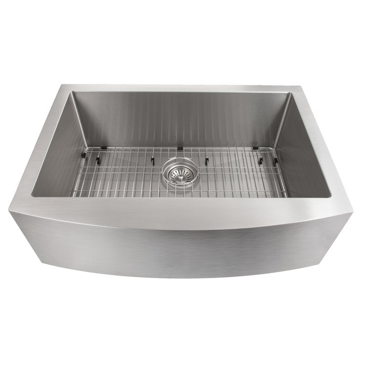 ZLINE 30" Zermatt Farmhouse Apron Mount Single Bowl Stainless Steel Kitchen Sink with Bottom Grid (SAS-30)