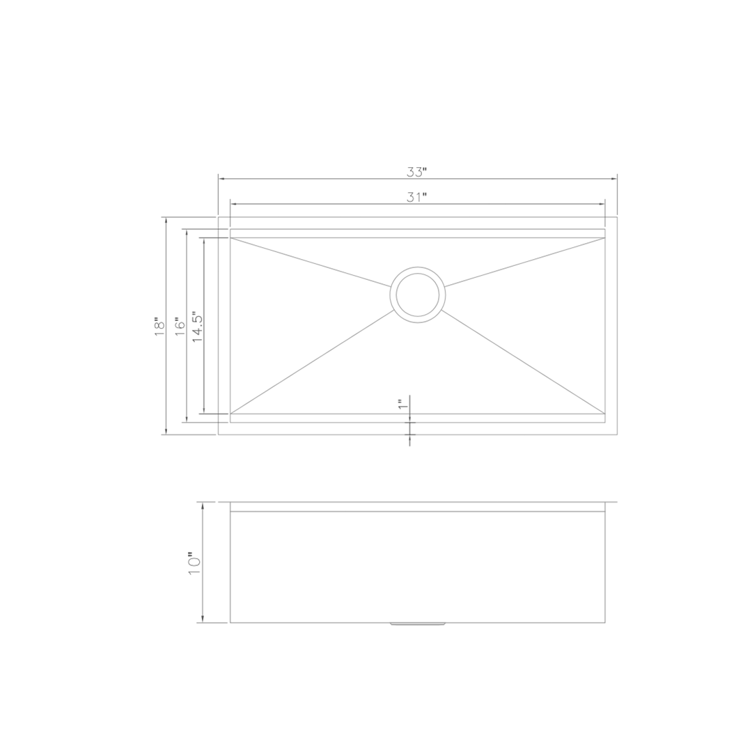 ZLINE 33" Garmisch Undermount Single Bowl Stainless Steel Kitchen Sink with Bottom Grid and Accessories (SLS-33)