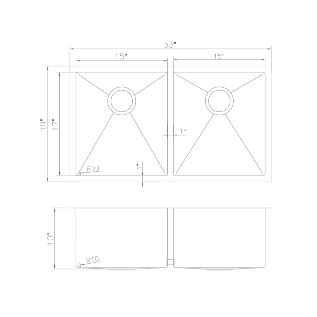 ZLINE 33" Anton Undermount Double Bowl Stainless Steel Kitchen Sink with Bottom Grid (SR50D-33)