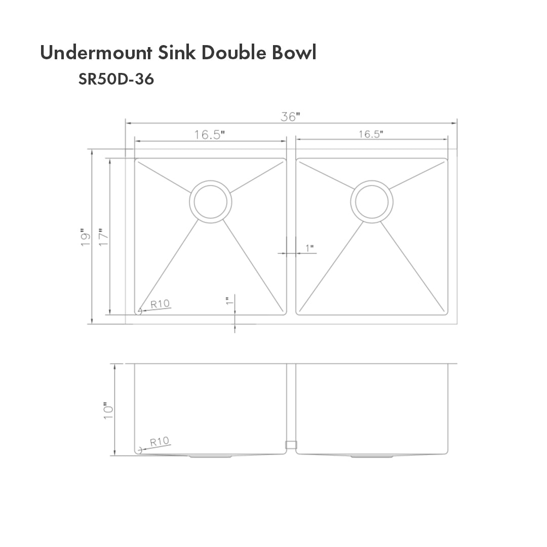 ZLINE 36" Anton Undermount Double Bowl Stainless Steel Kitchen Sink with Bottom Grid (SR50D-36)