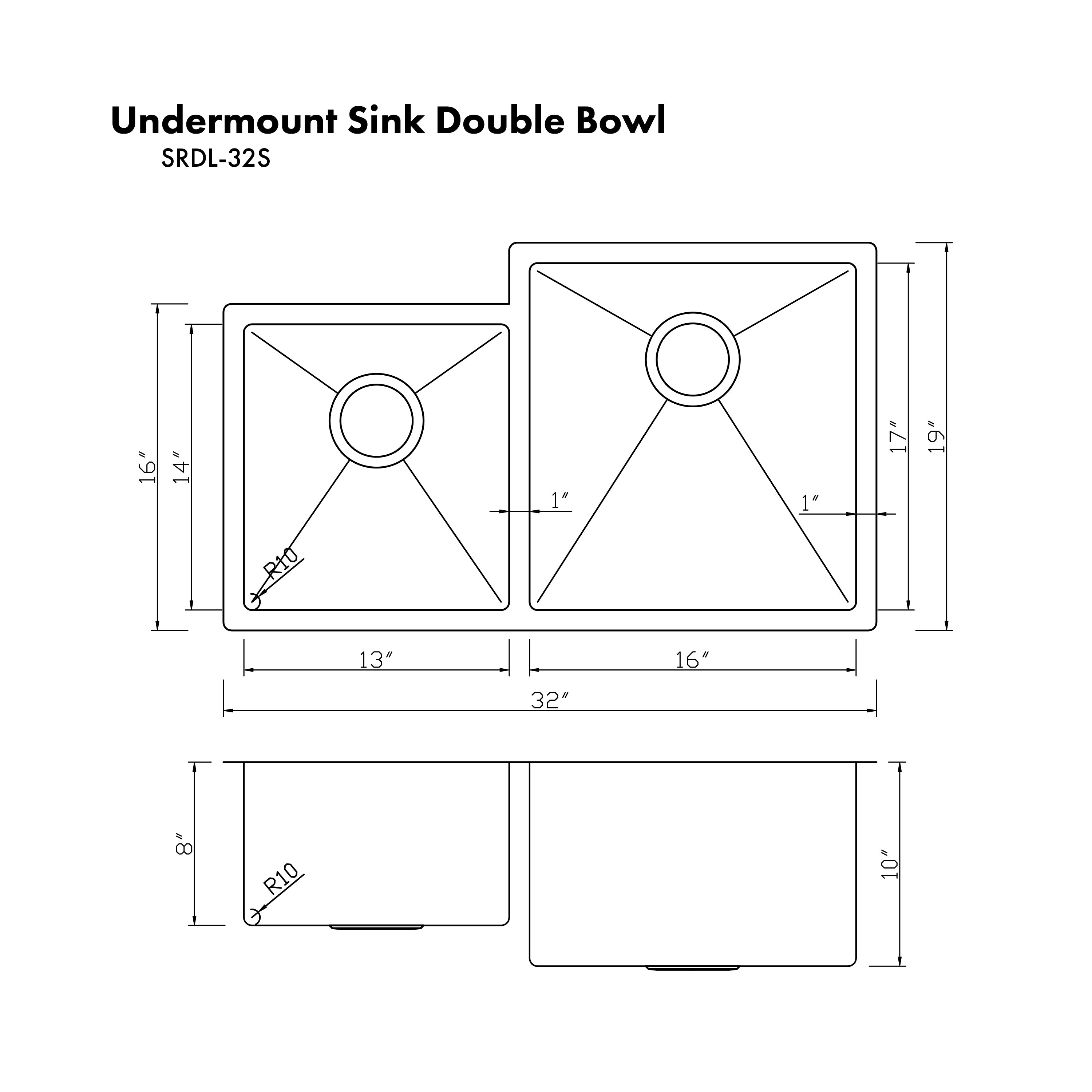 ZLINE 32" Jackson Undermount Double Bowl Stainless Steel Kitchen Sink with Bottom Grid (SRDL-32)