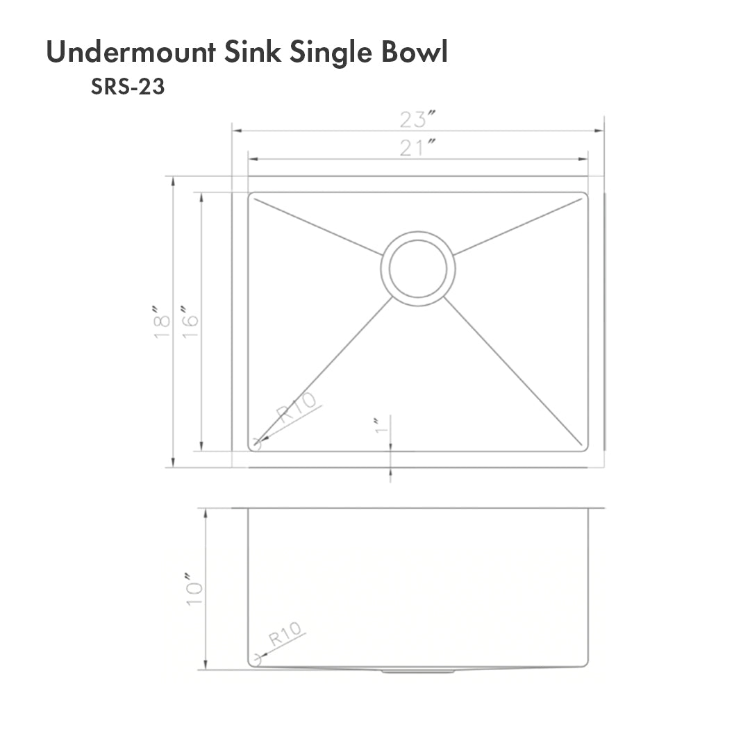 ZLINE 23" Meribel Undermount Single Bowl Stainless Steel Kitchen Sink with Bottom Grid (SRS-23)
