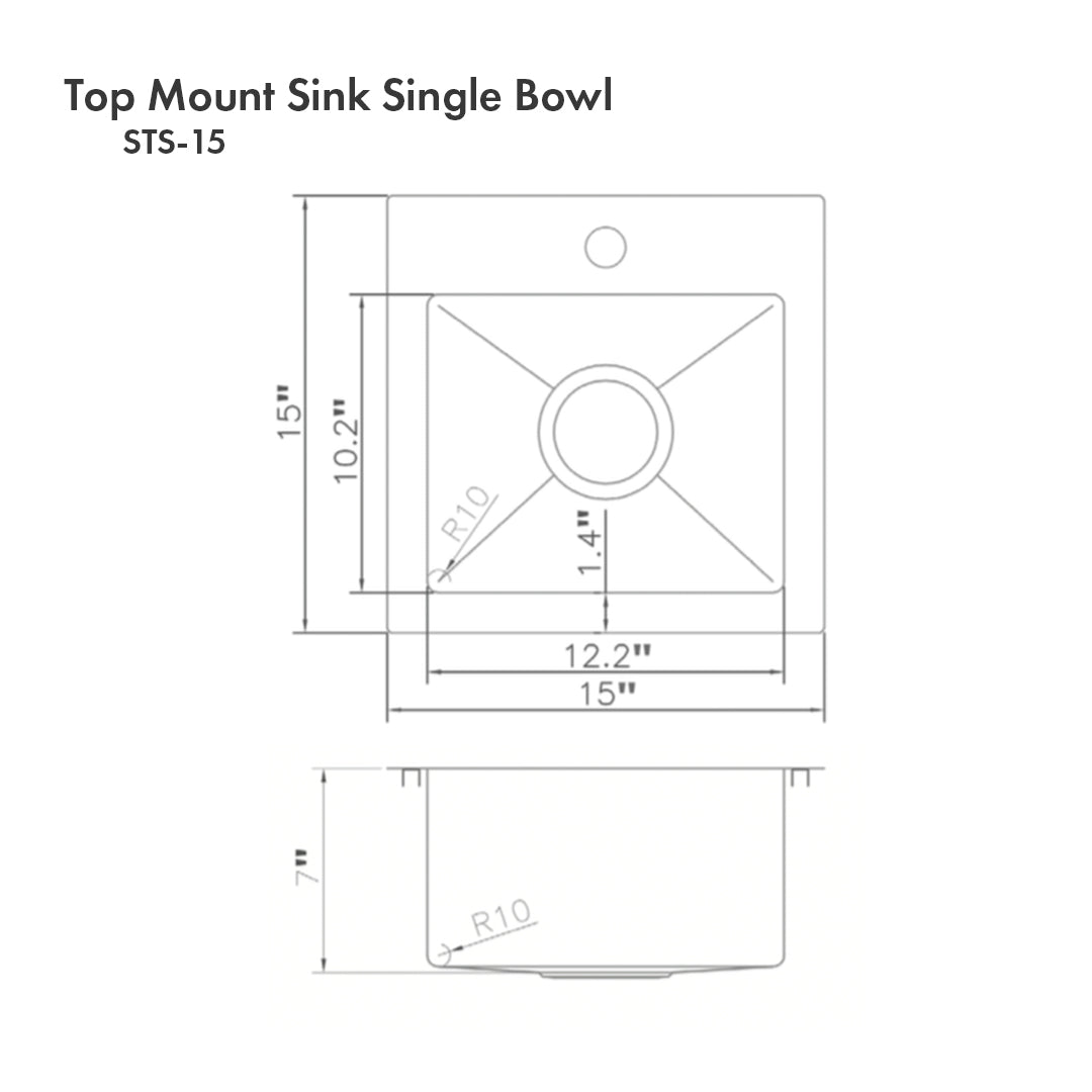 ZLINE 15" Donner Topmount Single Bowl Bar Kitchen Sink in Stainless Steel (STS-15)