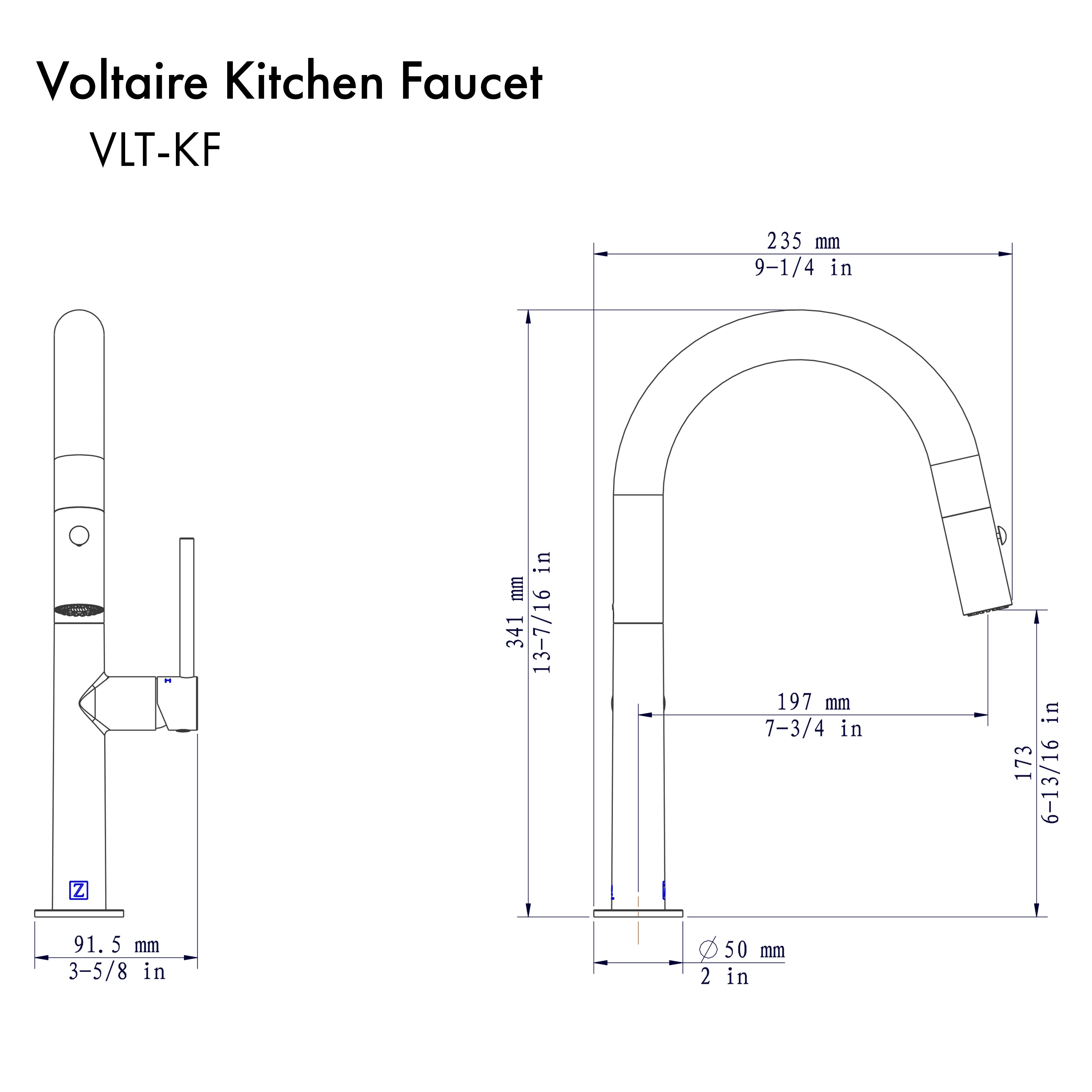 ZLINE Voltaire Kitchen Faucet in Chrome (VLT-KF-CH)