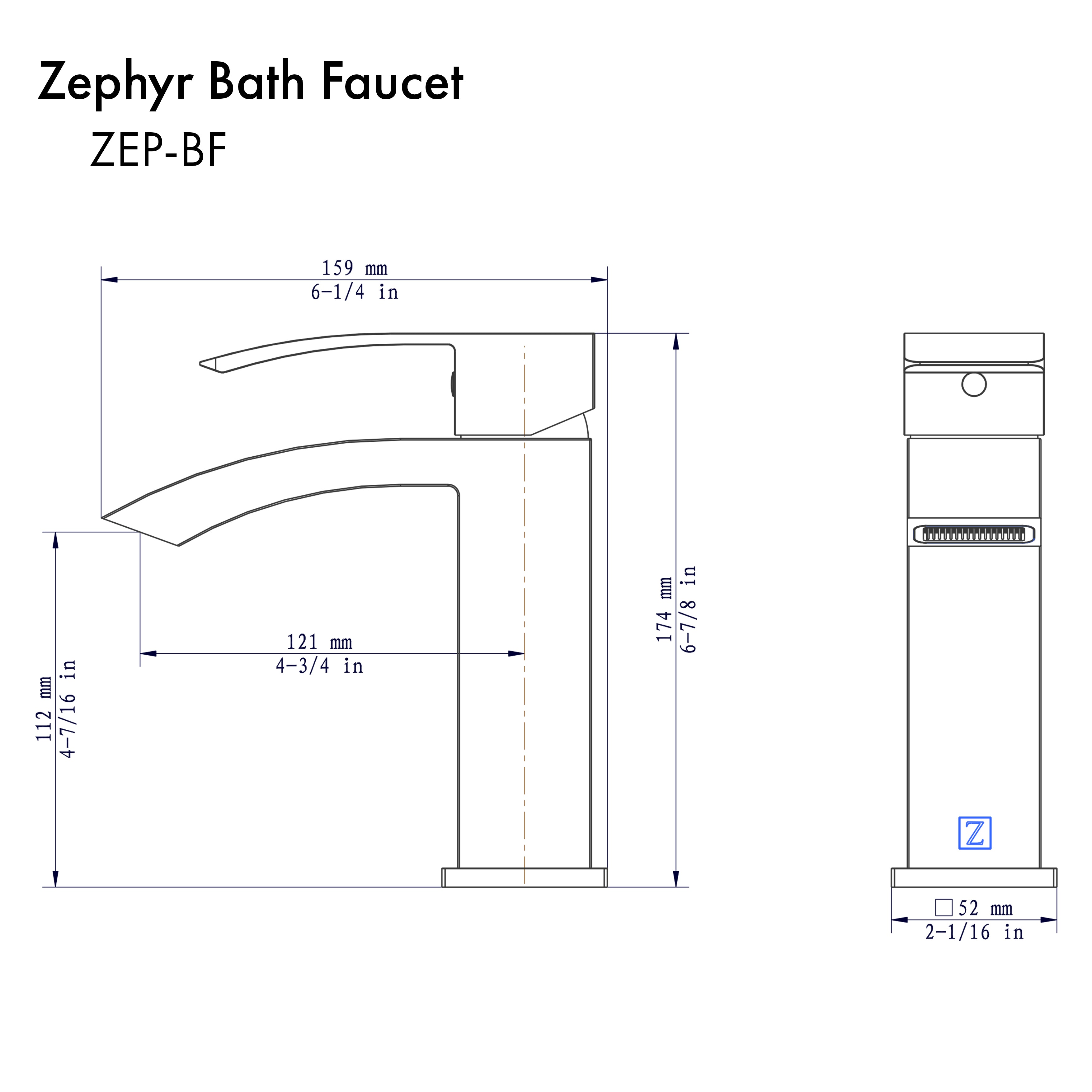 ZLINE Zephyr Bath Faucet in Matte Black (ZEP-BF-MB)