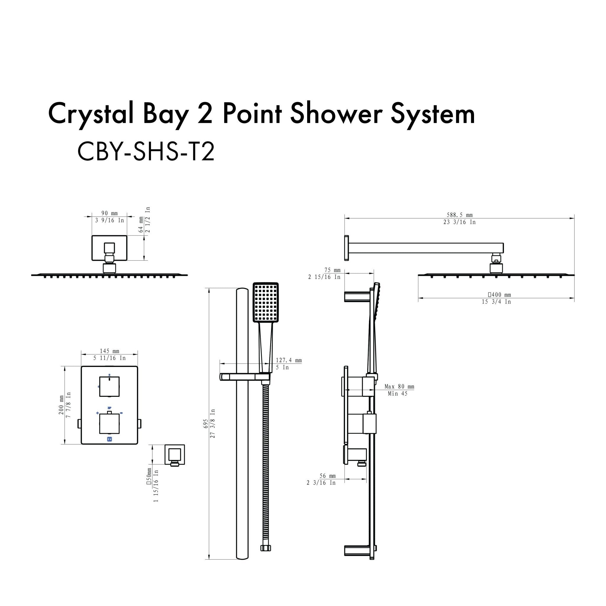 ZLINE Crystal Bay Thermostatic Shower System in Champagne Bronze (CBY-SHS-T2-CB)