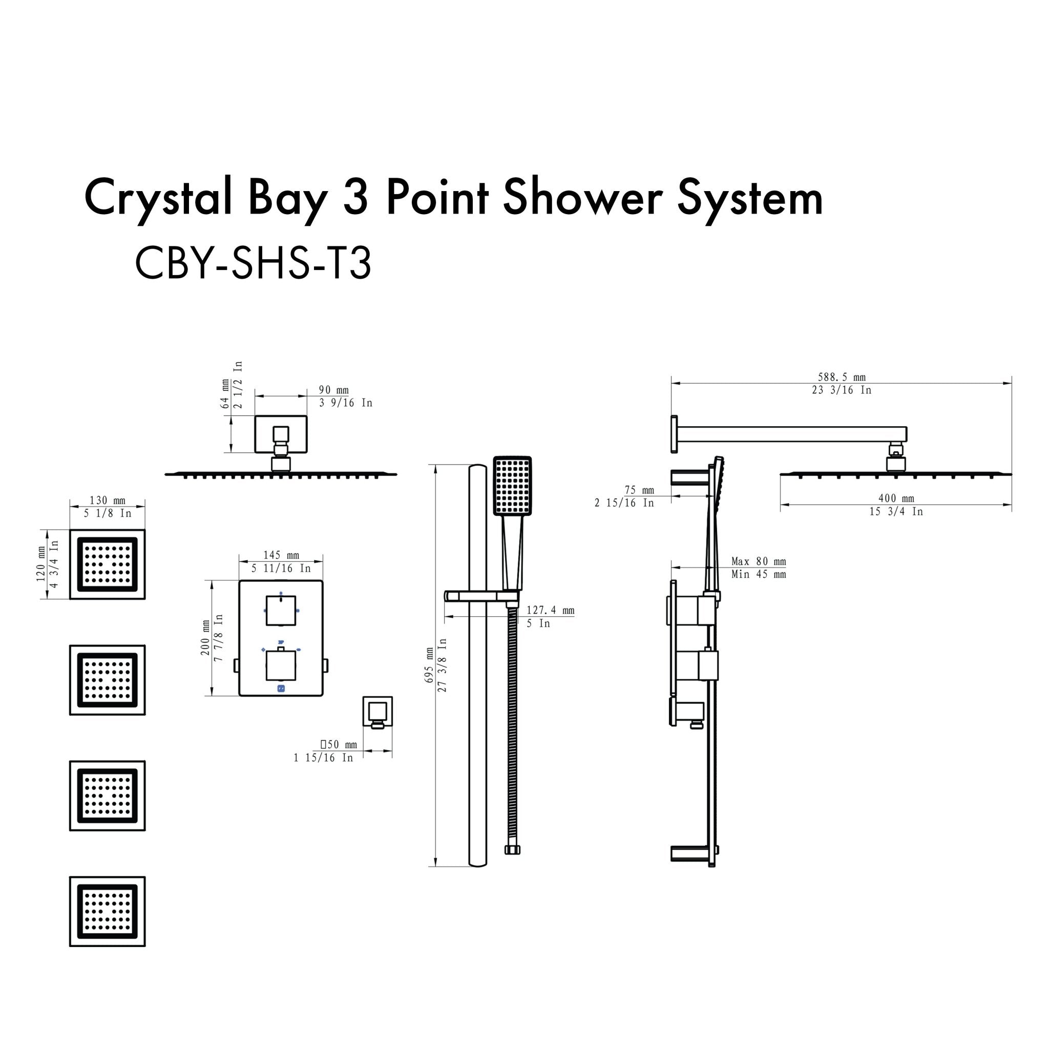 ZLINE Crystal Bay Thermostatic Shower System with Body Jets in Champagne Bronze (CBY-SHS-T3-CB)