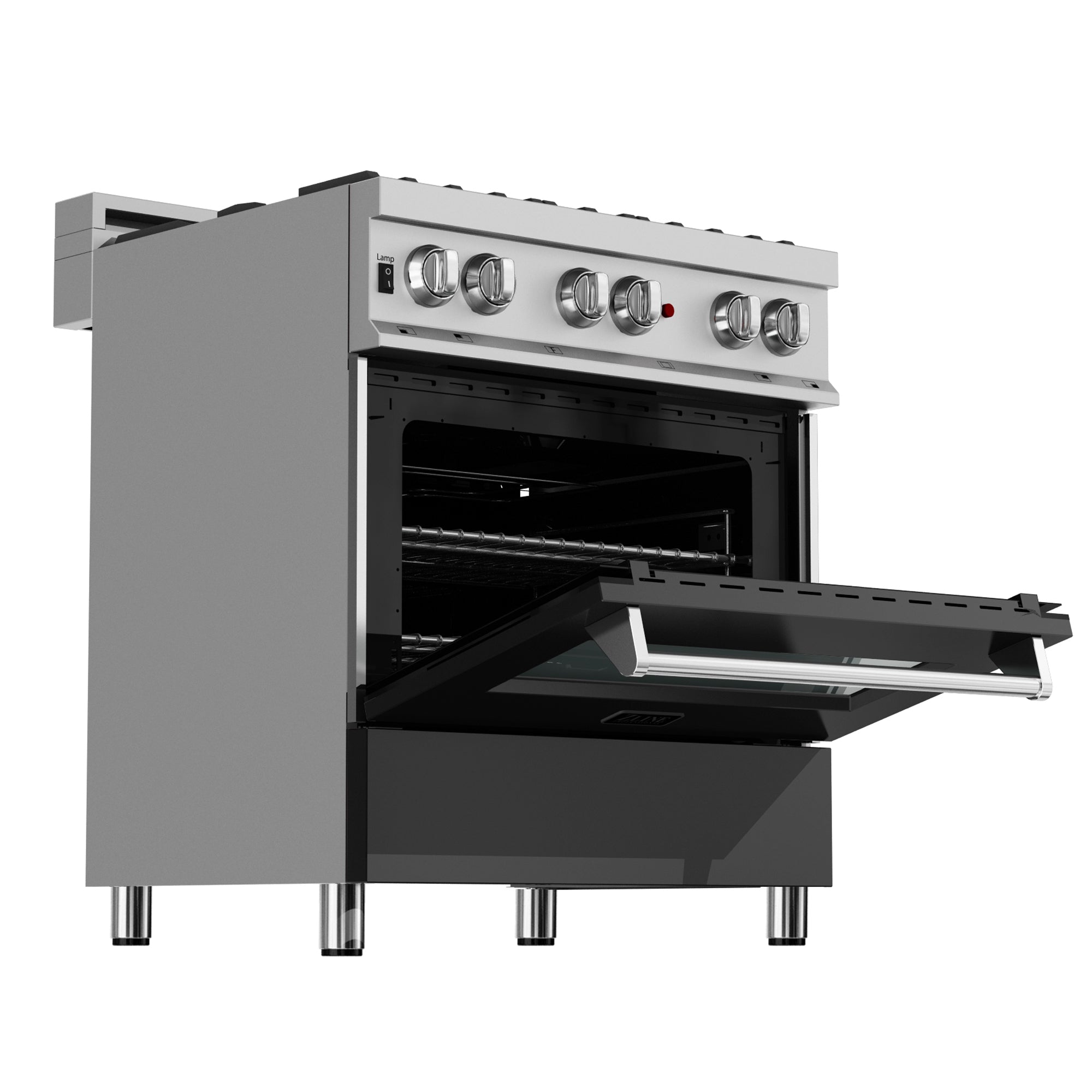 ZLINE 30" 4.0 cu. ft. Dual Fuel Range with Gas Stove and Electric Oven in Fingerprint Resistant Stainless Steel and Black Matte Door (RAS-BLM-30)