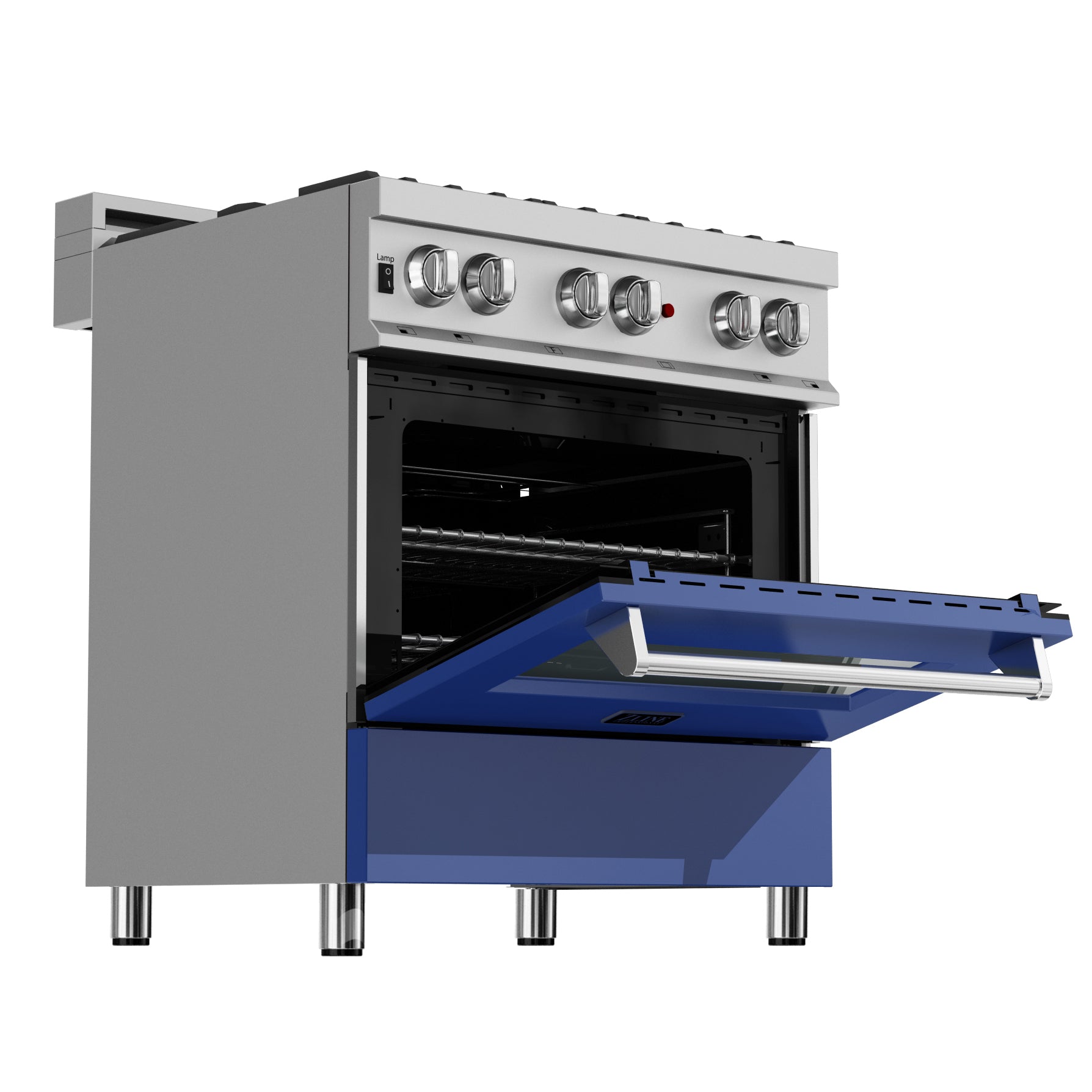 ZLINE 30" 4.0 cu. ft. Dual Fuel Range with Gas Stove and Electric Oven in Fingerprint Resistant Stainless Steel and Blue Matte Door (RAS-BM-30)