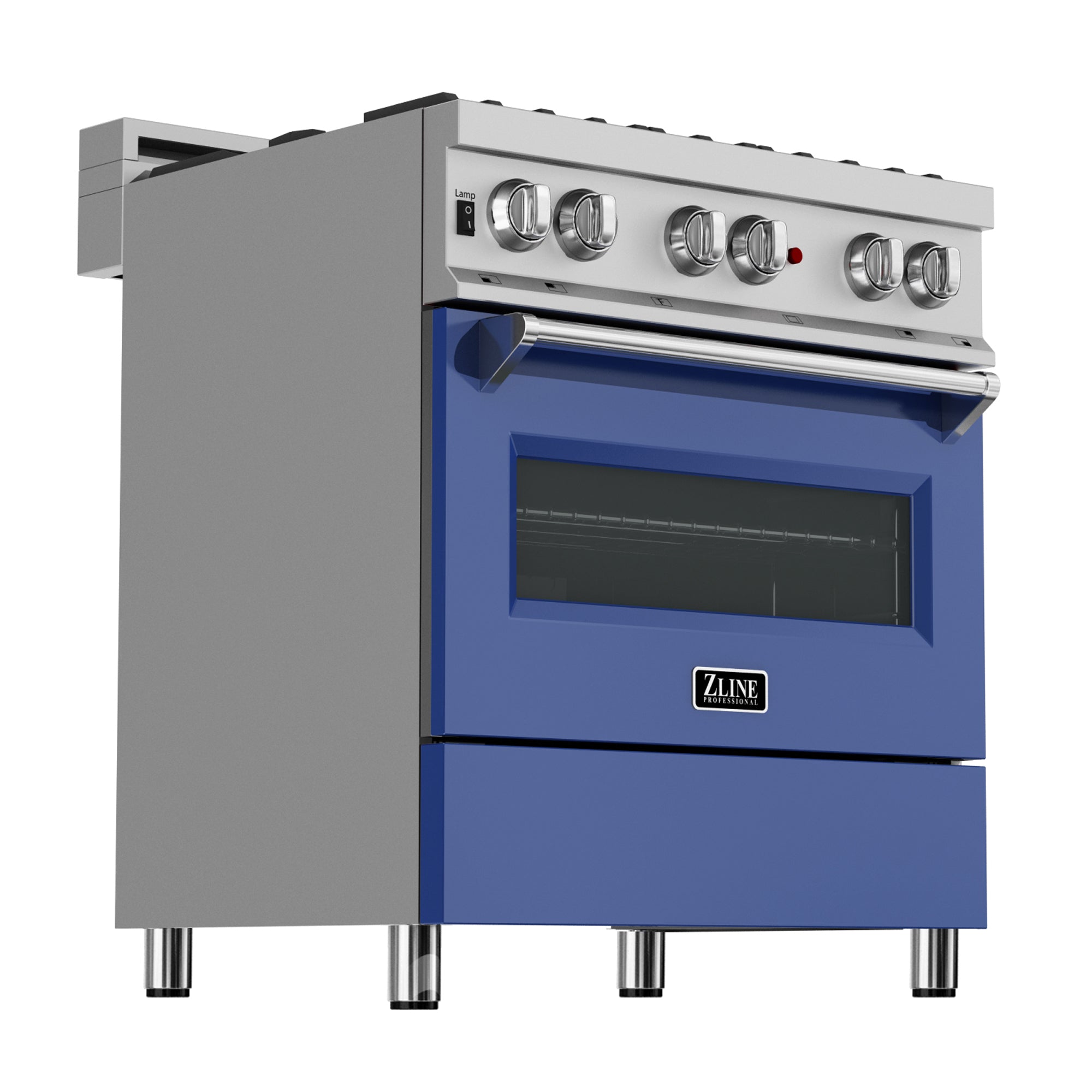 ZLINE 30" 4.0 cu. ft. Dual Fuel Range with Gas Stove and Electric Oven in Fingerprint Resistant Stainless Steel and Blue Matte Door (RAS-BM-30)
