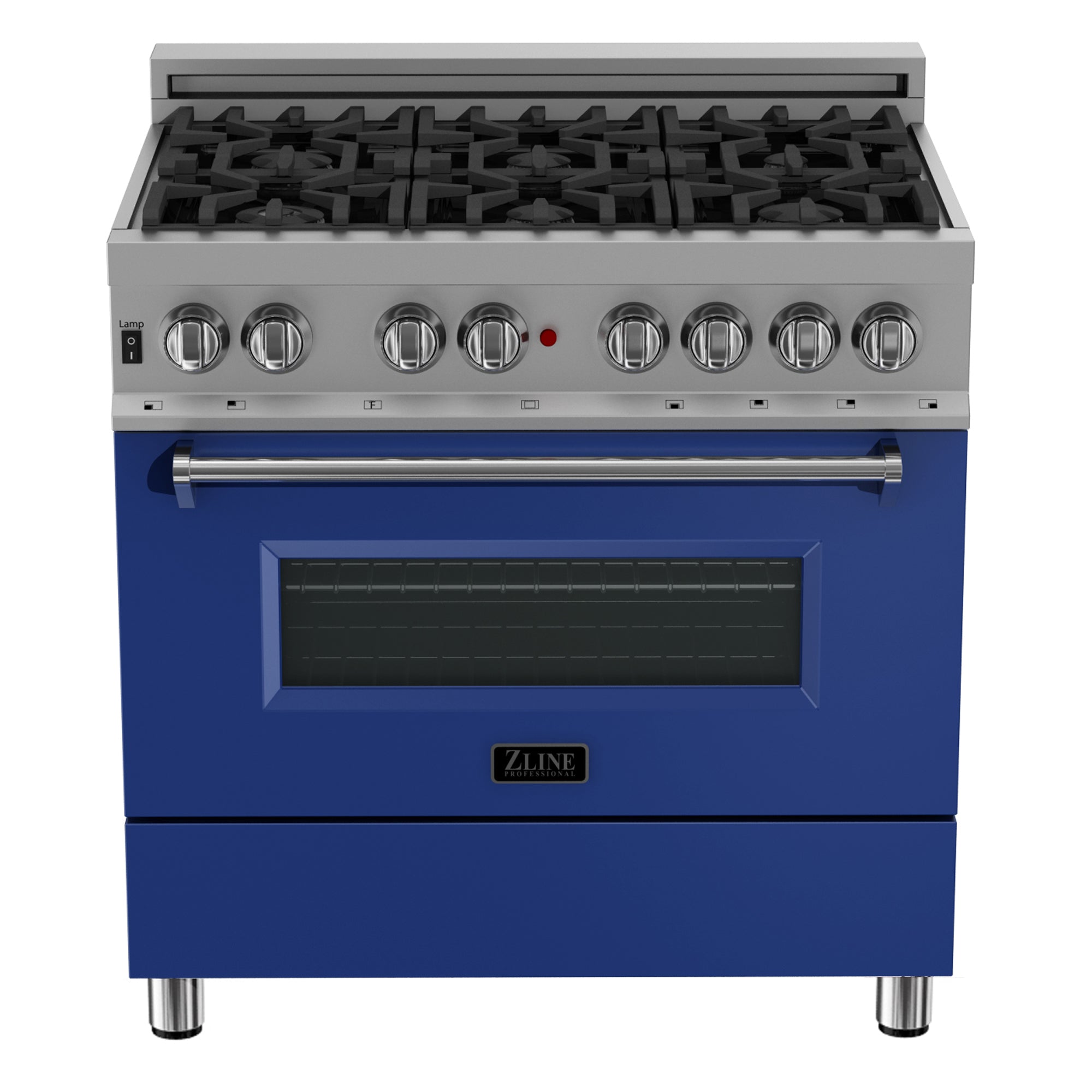 ZLINE 36" 4.6 cu. ft. Dual Fuel Range with Gas Stove and Electric Oven in Fingerprint Resistant Stainless Steel and Blue Matte Door (RAS-BM-36)