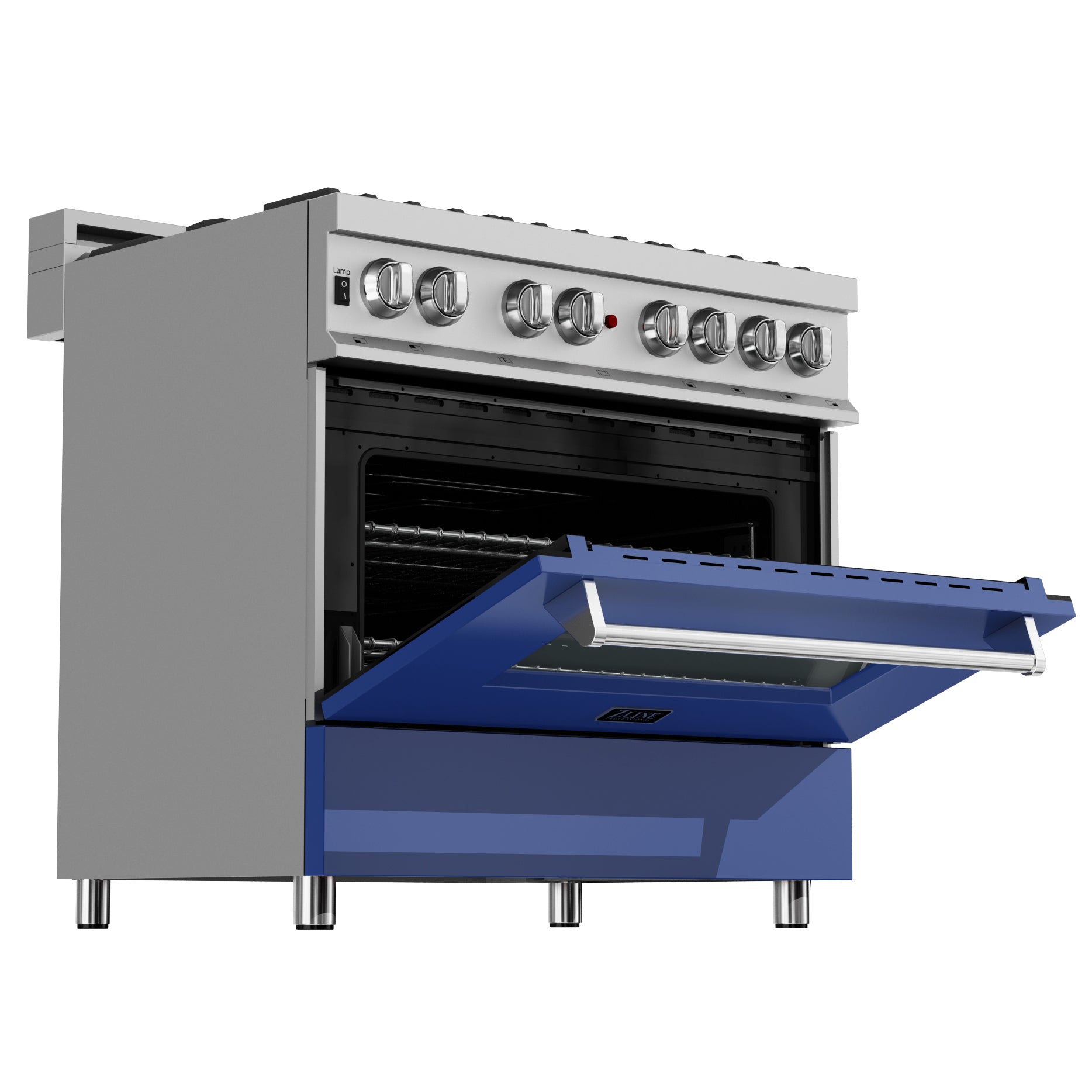 ZLINE 36" 4.6 cu. ft. Dual Fuel Range with Gas Stove and Electric Oven in Fingerprint Resistant Stainless Steel and Blue Matte Door (RAS-BM-36)