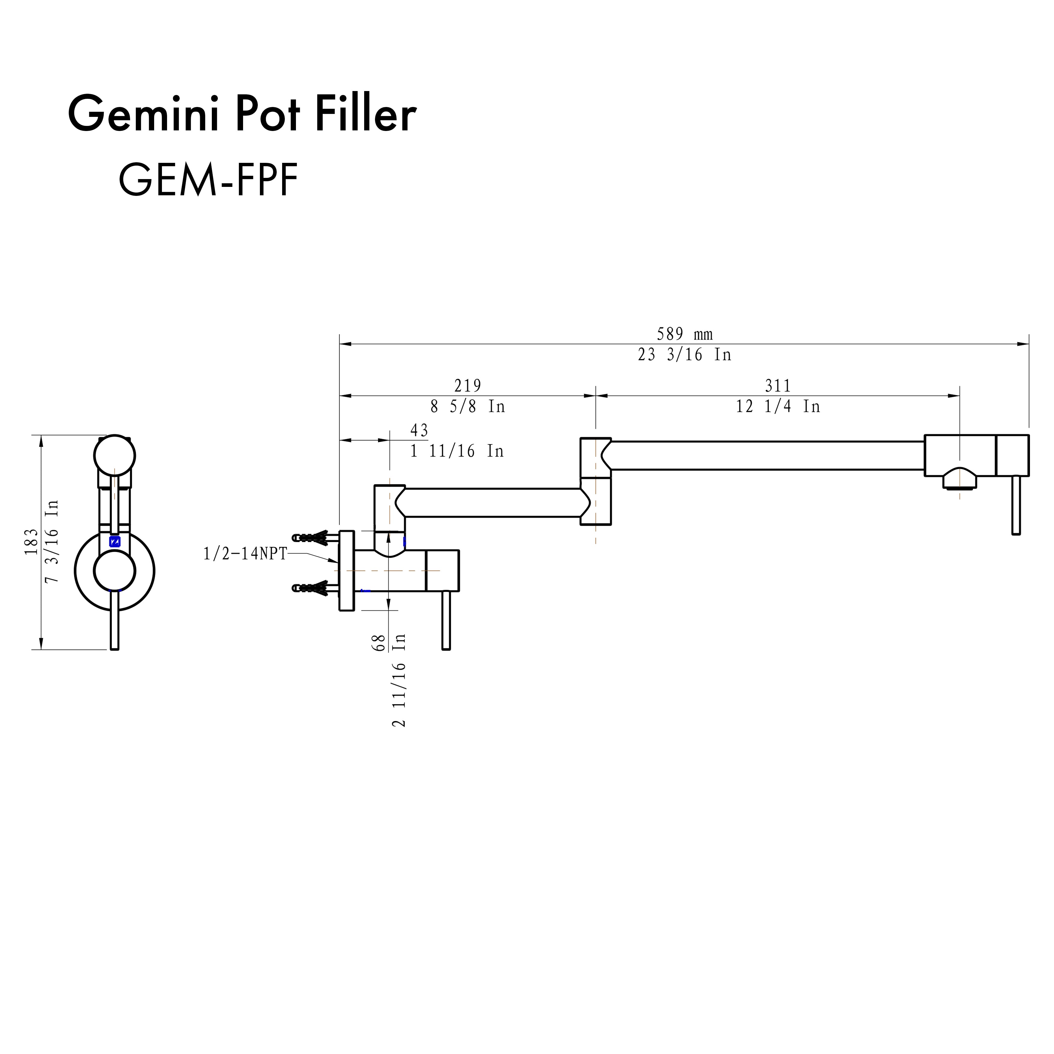 ZLINE Gemini Pot Filler with Color Options (GEM-FPF-PG)