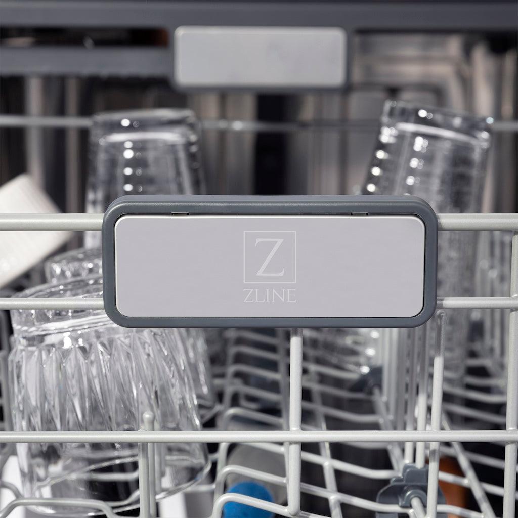 ZLINE Autograph Edition 24" Monument Series 3rd Rack Top Touch Control Tall Tub Dishwasher in Black Matte with Polished Gold Handle, 45dBa (DWMTZ-BLM-24-G)