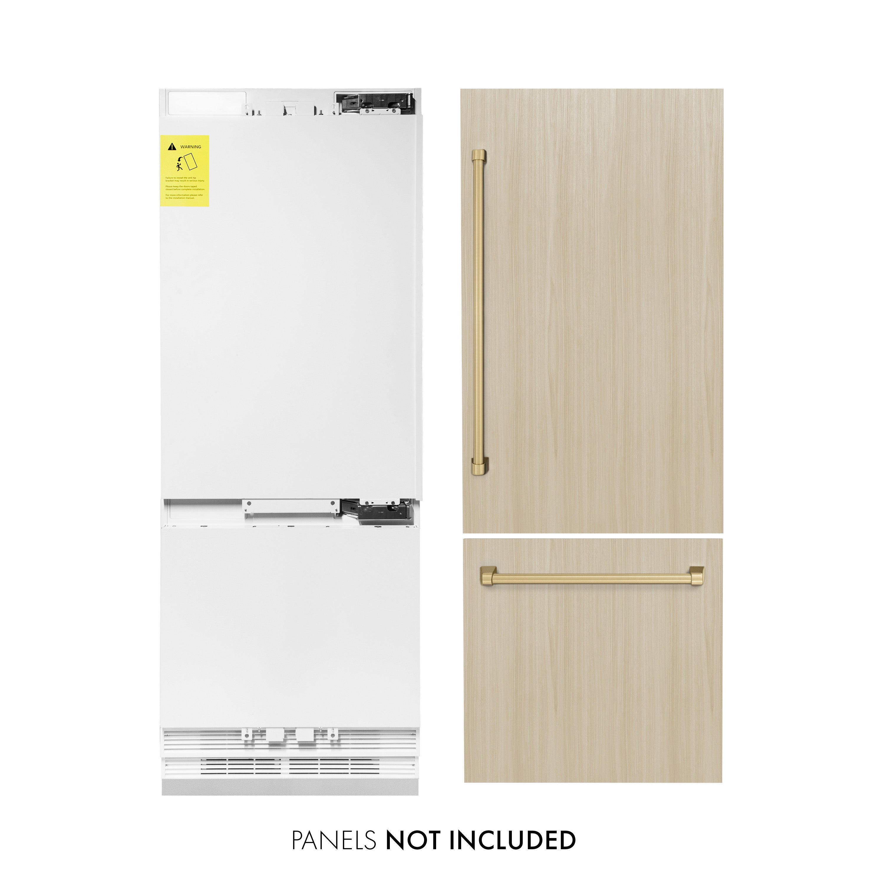 ZLINE Autograph Edition 30 in. 16.1 cu. ft. Panel Ready Built-in 2-Door Bottom Freezer Refrigerator with Internal Water and Ice Dispenser with Champagne Bronze Handles (RBIVZ-30-CB)