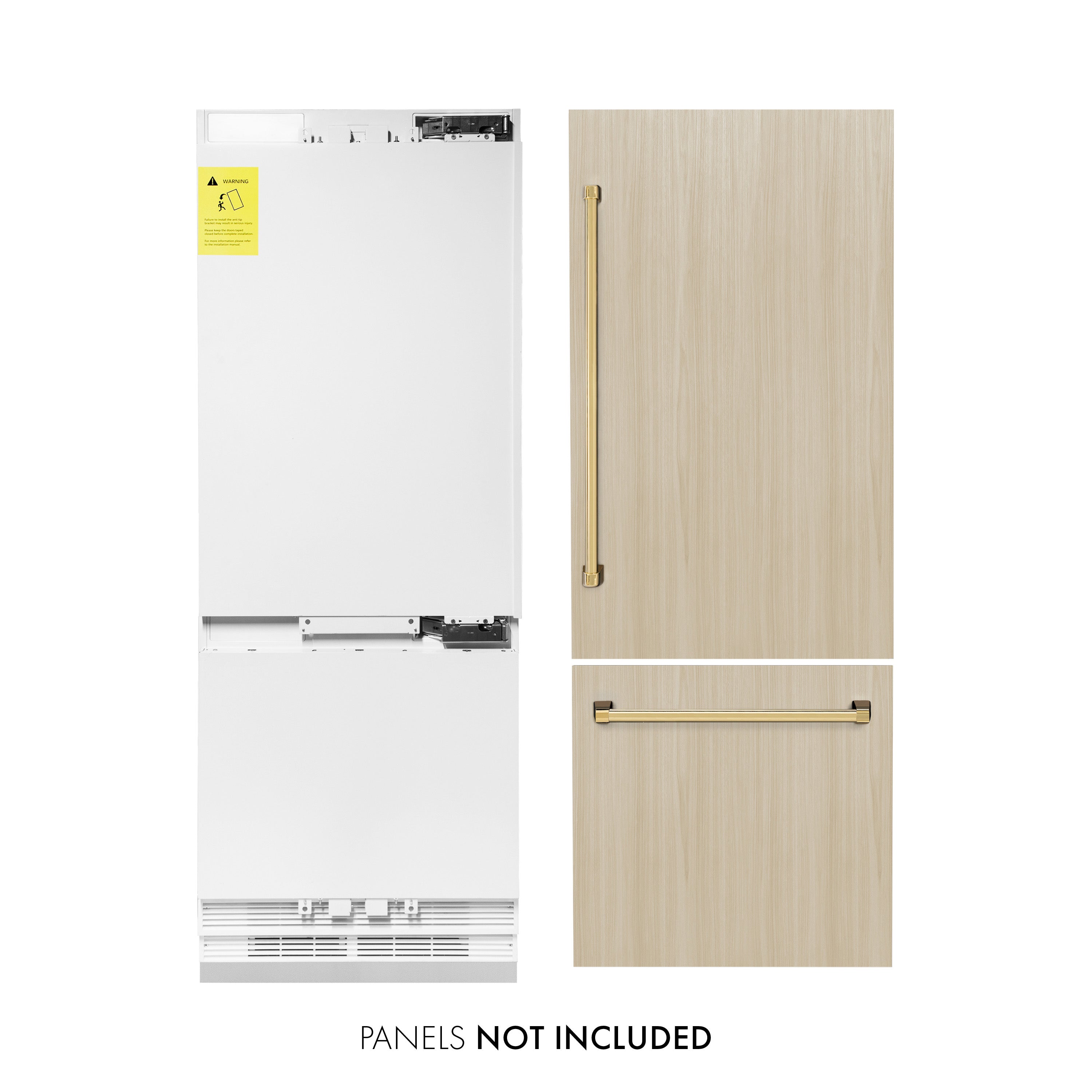 ZLINE Autograph Edition 30 in. 16.1 cu. ft. Panel Ready Built-in 2-Door Bottom Freezer Refrigerator with Internal Water and Ice Dispenser with Polished Gold Handles (RBIVZ-30-G