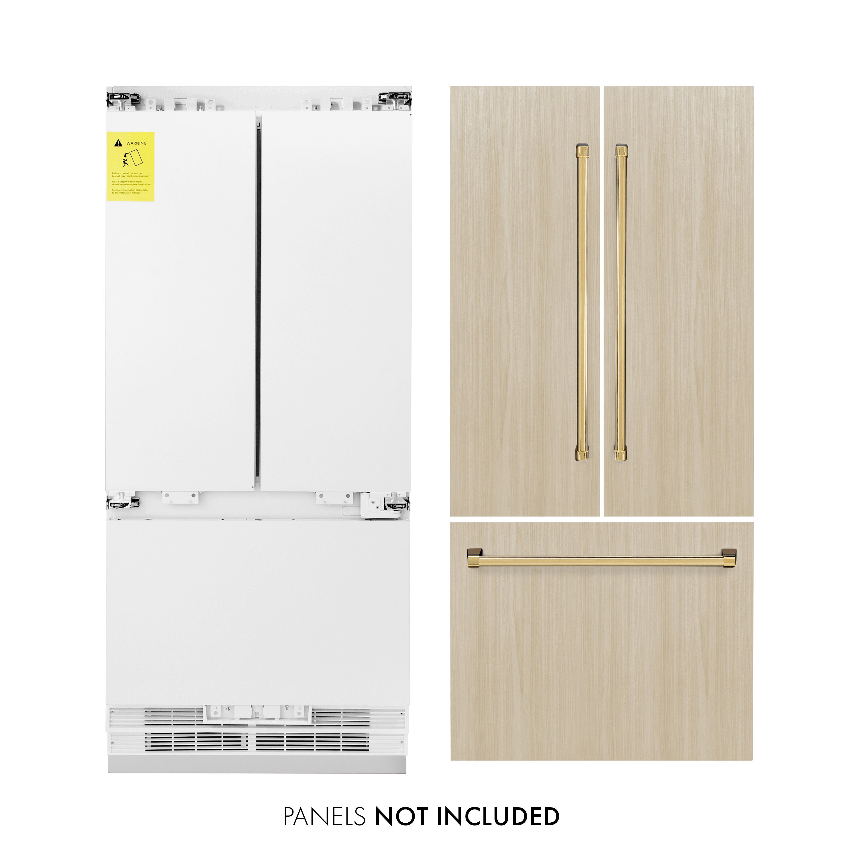 ZLINE Autograph Edition 36 in. 19.6 cu. ft. Panel Ready Built-in 3-Door French Door Refrigerator with Internal Water and Ice Dispenser with Polished Gold Handles (RBIVZ-36-G)