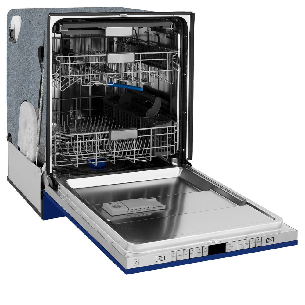 ZLINE 24" Monument Series 3rd Rack Top Touch Control Dishwasher in Blue Gloss with Stainless Steel Tub, 45dBa