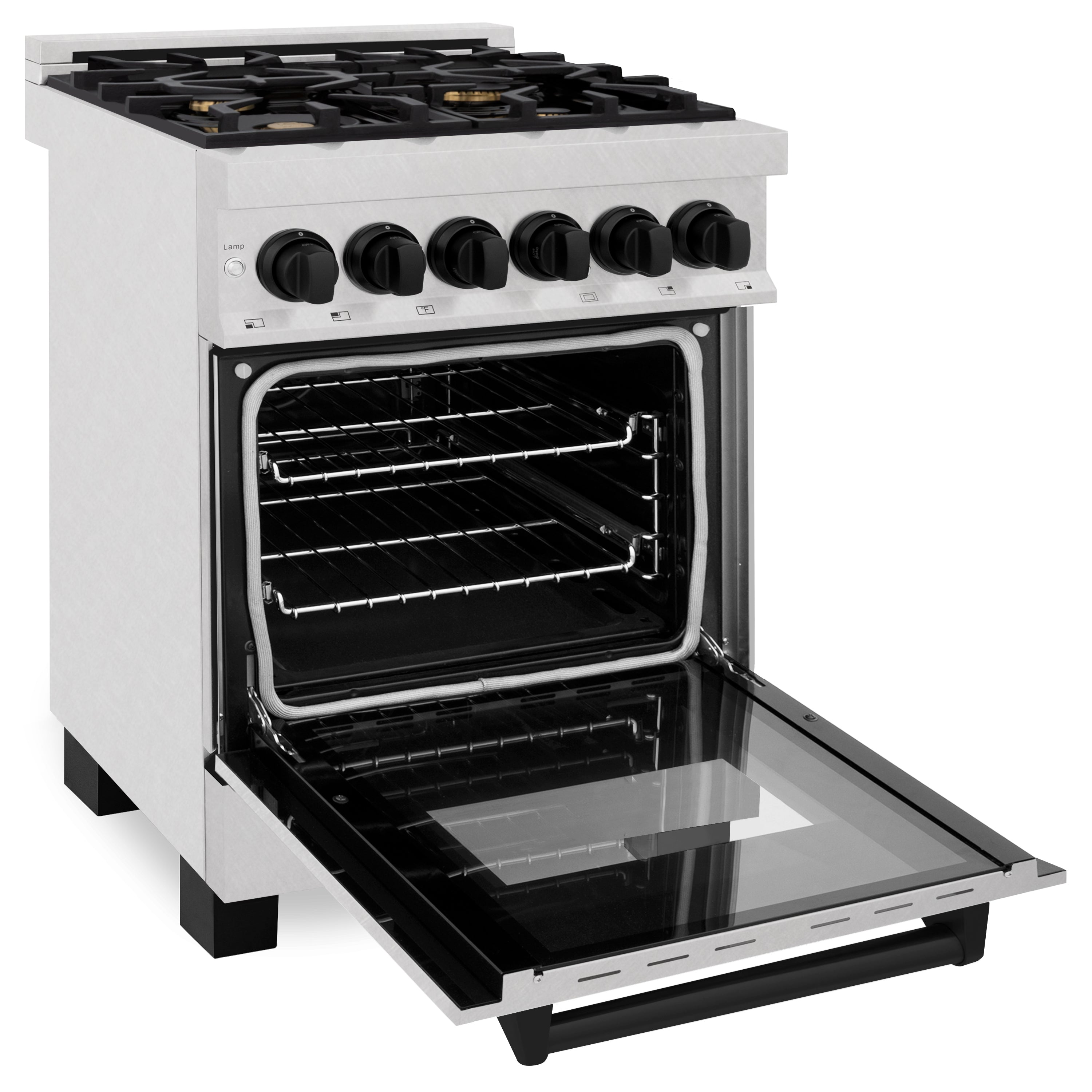 ZLINE Autograph Edition 24" 2.8 cu. ft. Dual Fuel Range with Gas Stove and Electric Oven in DuraSnow® Stainless Steel with Matte Black Accents (RASZ-SN-24-MB)