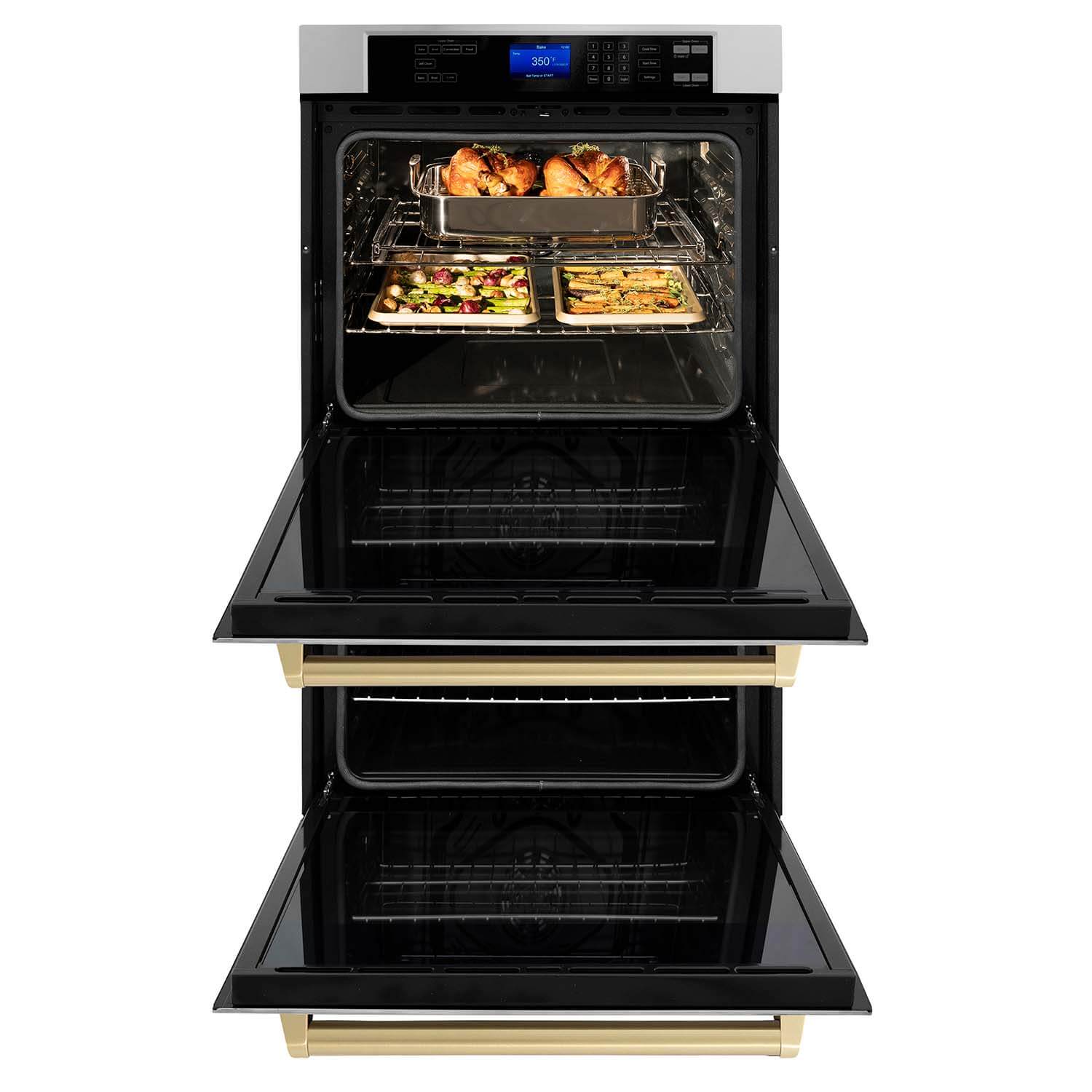 ZLINE 30" Autograph Edition Double Wall Oven with Self Clean and True Convection in Fingerprint Resistant Stainless Steel and Polished Gold (AWDSZ-30-G)