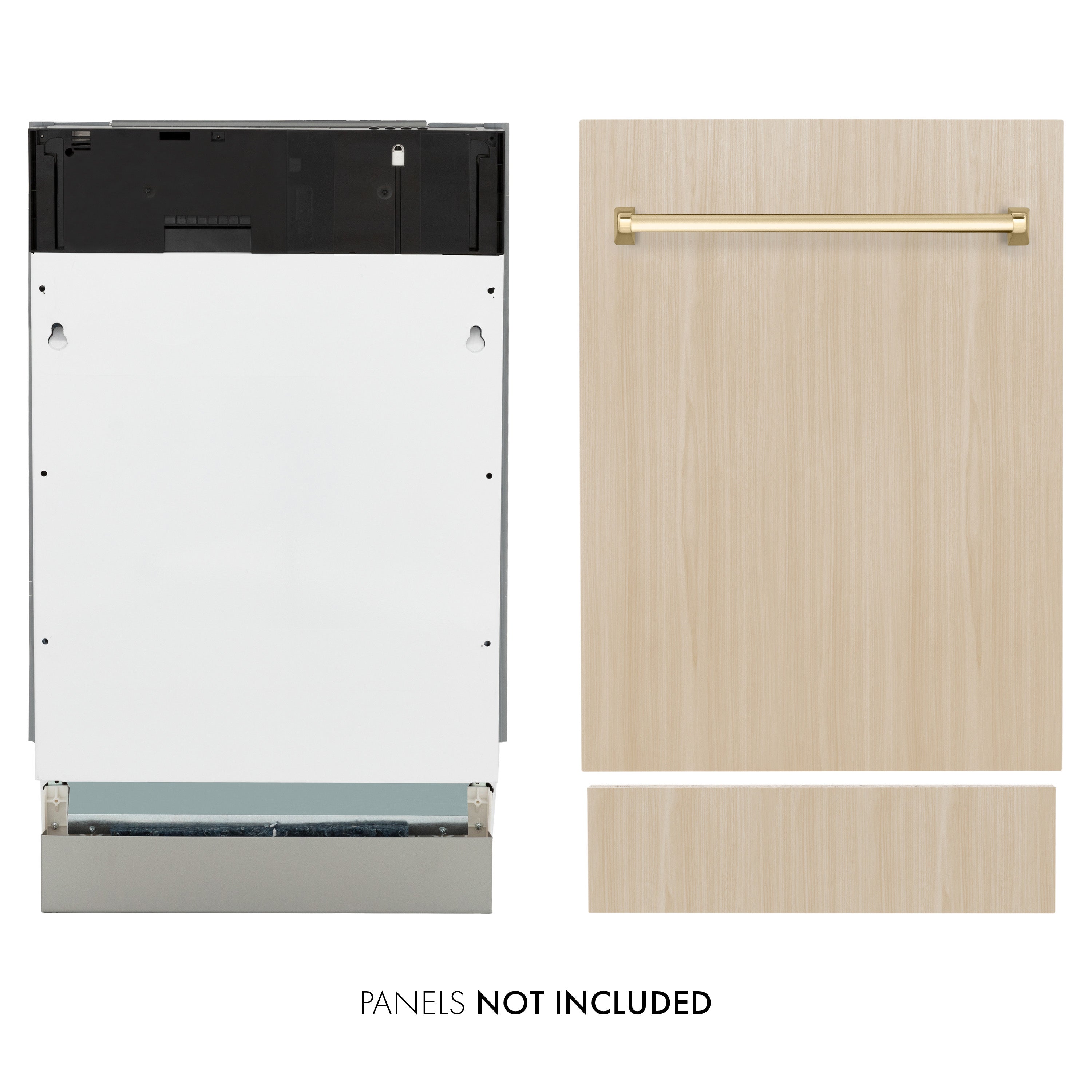ZLINE Autograph Edition 18” Tallac Series 3rd Rack Top Control Dishwasher in Custom Panel Ready with Polished Gold Handle, 51dBa (DWVZ-18-G)
