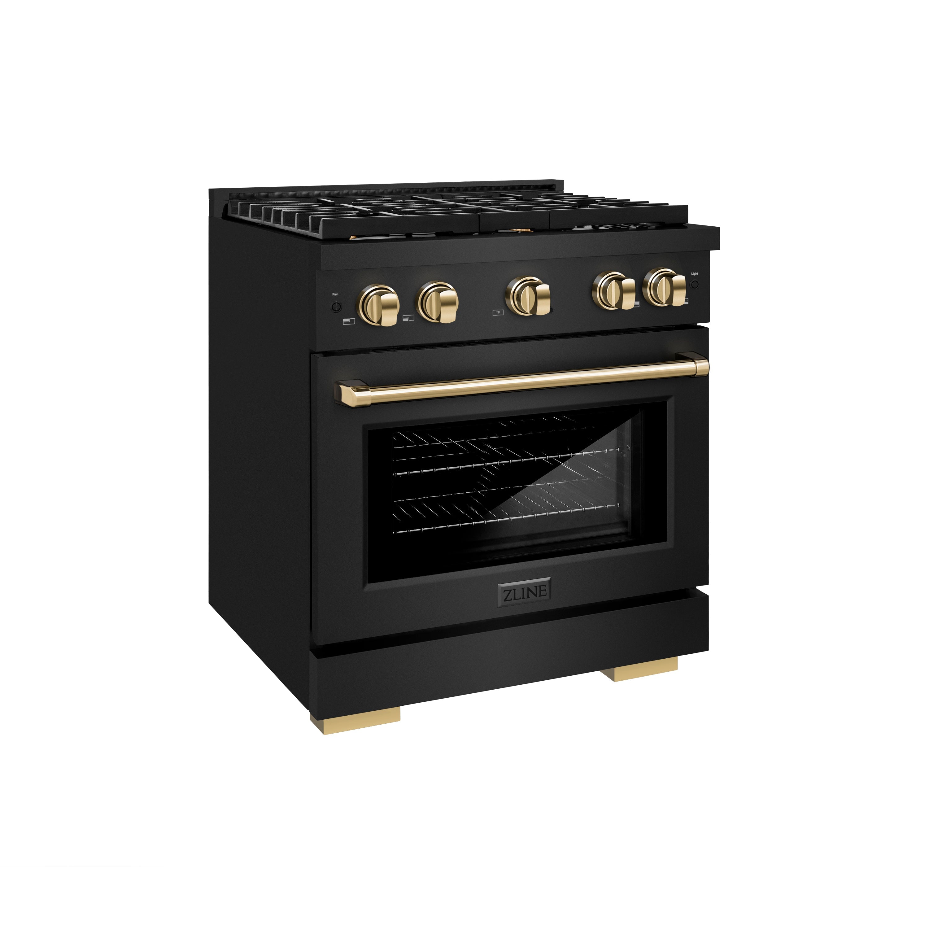 ZLINE Autograph Edition 30 in. 4.2 cu. ft. 4 Burner Gas Range with Convection Gas Oven in Black Stainless Steel and Polished Gold Accents (SGRBZ-30-G)