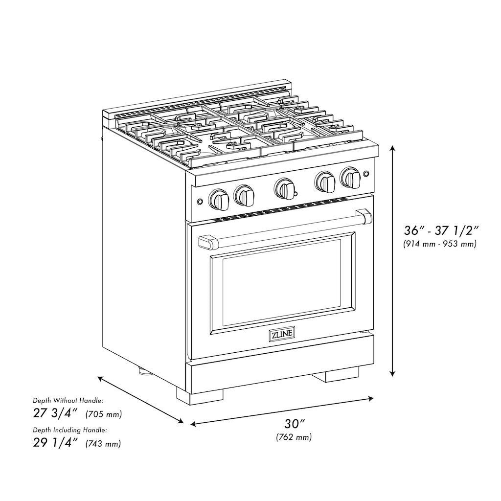 ZLINE Autograph Edition 30 in. 4.2 cu. ft. 4 Burner Gas Range with Convection Gas Oven in Stainless Steel and Polished Gold Accents (SGRZ-30-G)