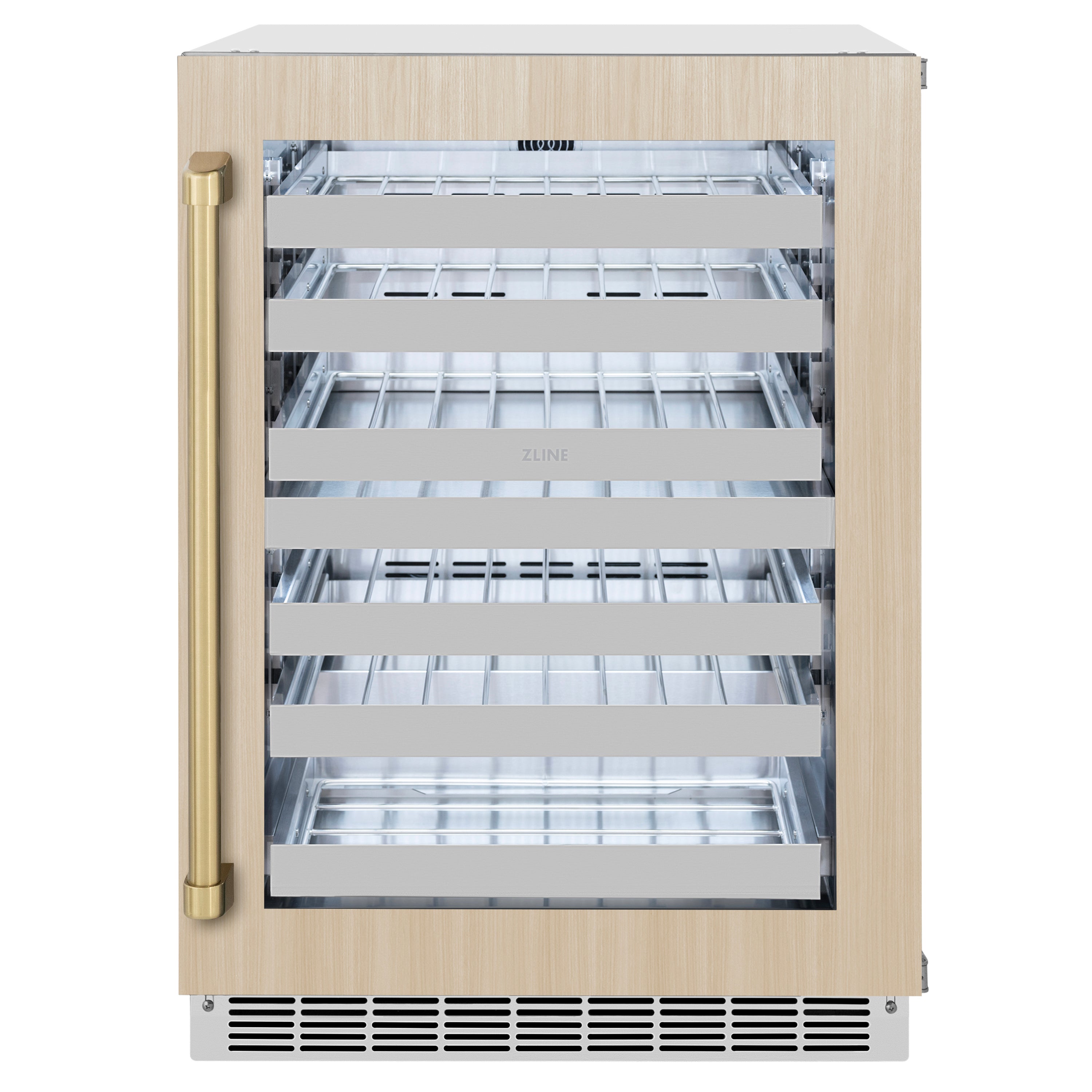 ZLINE Autograph Edition 24 in. Touchstone Dual Zone 44 Bottle Wine Cooler With Panel Ready Glass Door And Champagne Bronze Handle (RWDPOZ-24-CB)