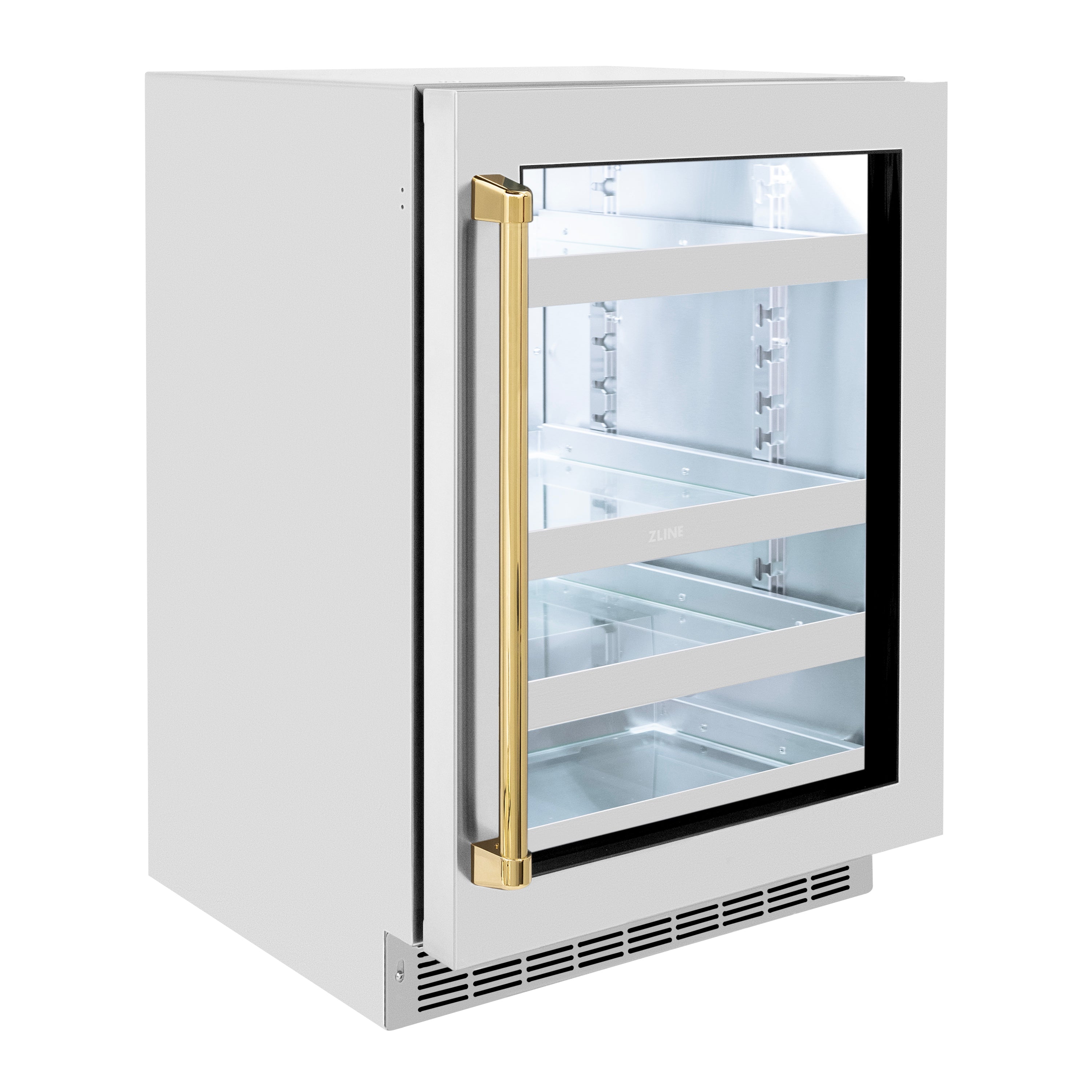 ZLINE Autograph Edition 24 in. Touchstone 151 Can Beverage Fridge With Stainless Steel Glass Door And Polished Gold Handle (RBSOZ-GS-24-G)
