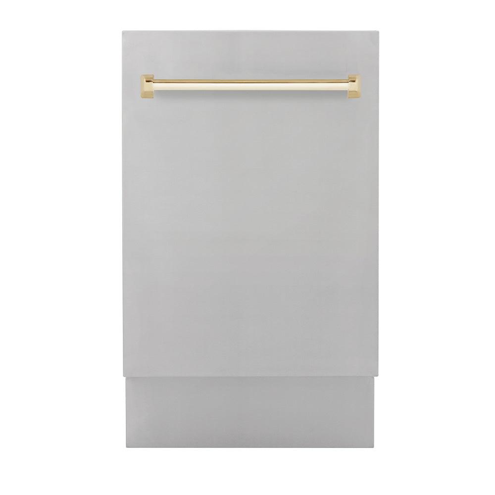 ZLINE Autograph Edition 18‚Äö√Ñ√π Tallac Series 3rd Rack Top Control Built-In Dishwasher in Stainless Steel with Polished Gold Handle, 51dBa (DWVZ-304-18-G)