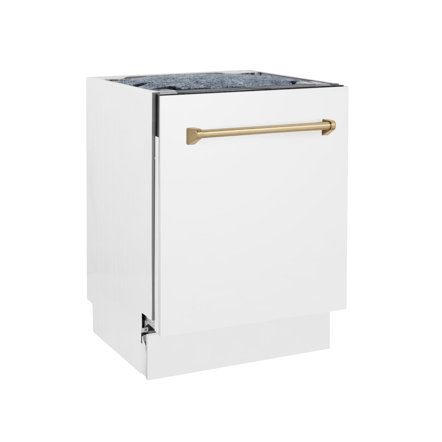 ZLINE Autograph Edition 24" 3rd Rack Top Control Tall Tub Dishwasher in White Matte with Champagne Bronze Handle, 51dBa (DWVZ-WM-24-CB)