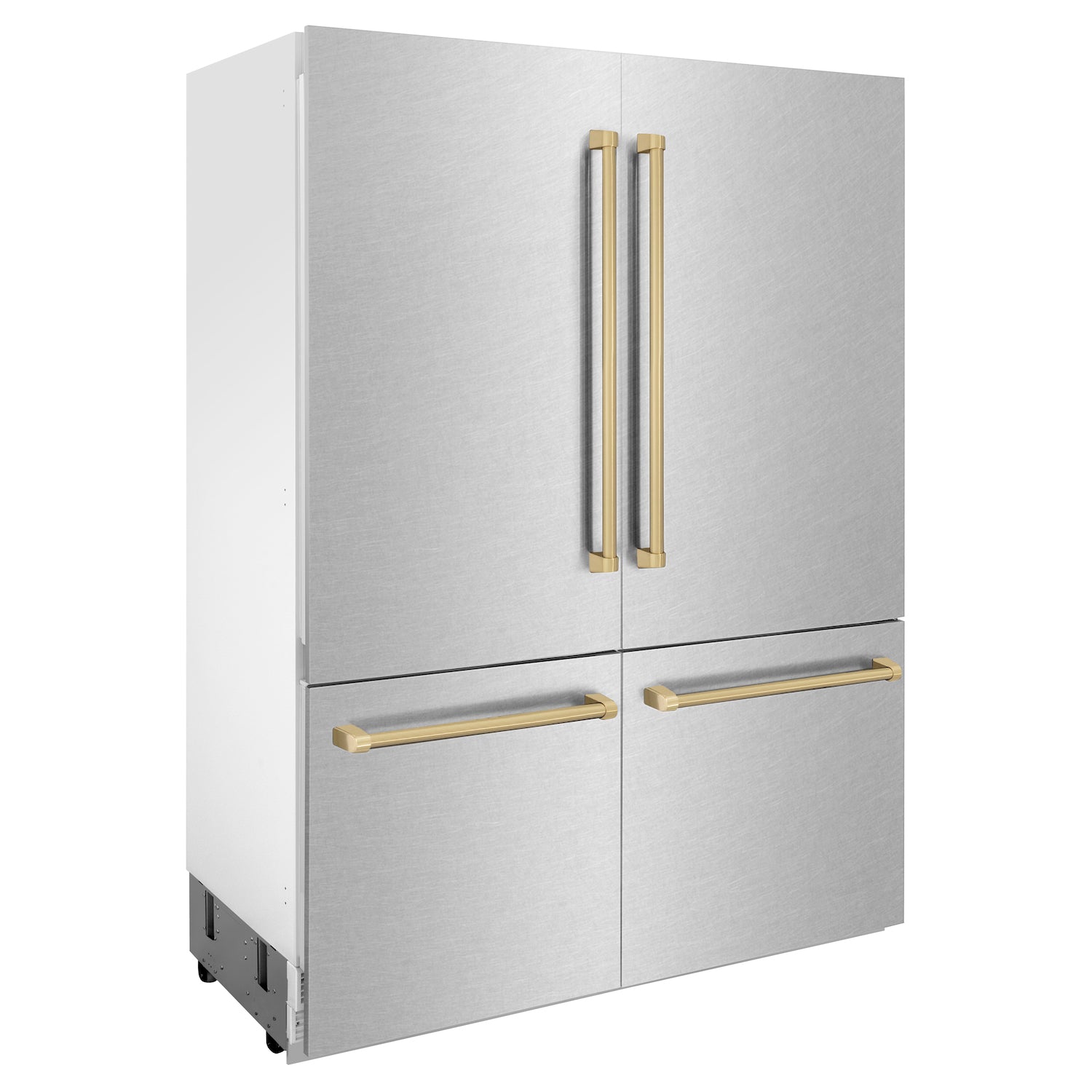 ZLINE 60" Autograph Edition 32.2 cu. ft. Built-in 4-Door French Door Refrigerator with Internal Water and Ice Dispenser in Fingerprint Resistant Stainless Steel with Champagne Bronze Accents (RBIVZ-SN-60-CB)